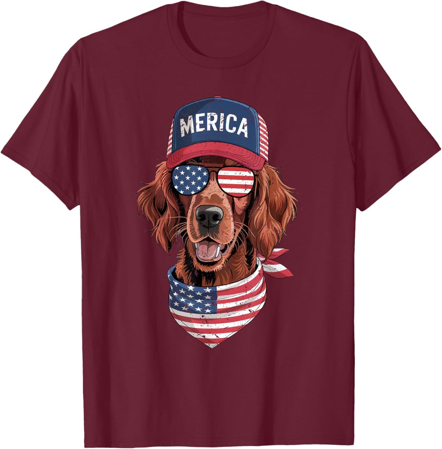 Irish Setter 4th of July US American Flag Dog Patriotic T-Shirt - T-Shirt | Maroon