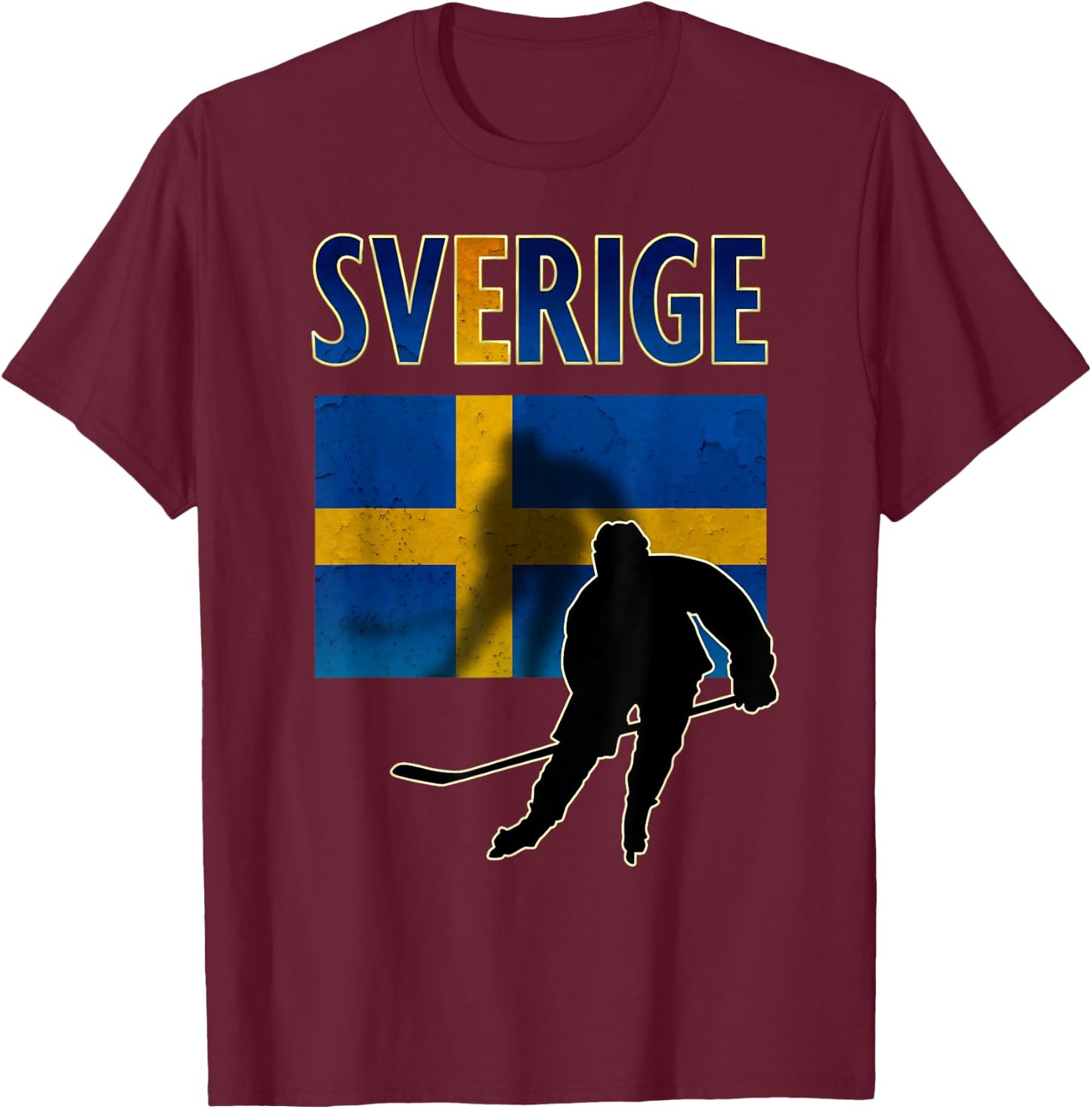 Sweden Ice Hockey T Shirt Swedish Flag T-Shirt - T-Shirt | Maroon
