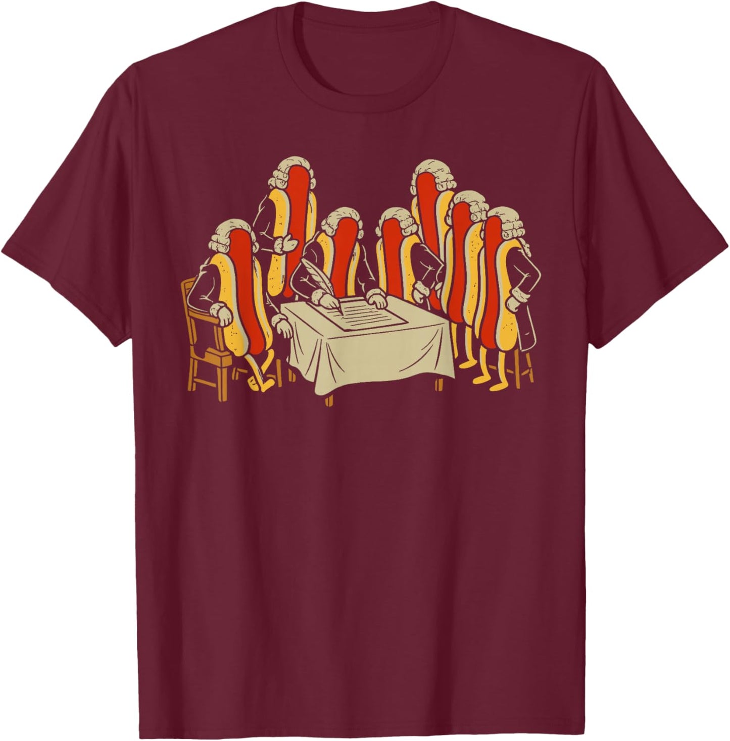 Founding Franks Funny Hotdog Historical Humor Graphic T-Shirt - T-Shirt | Maroon