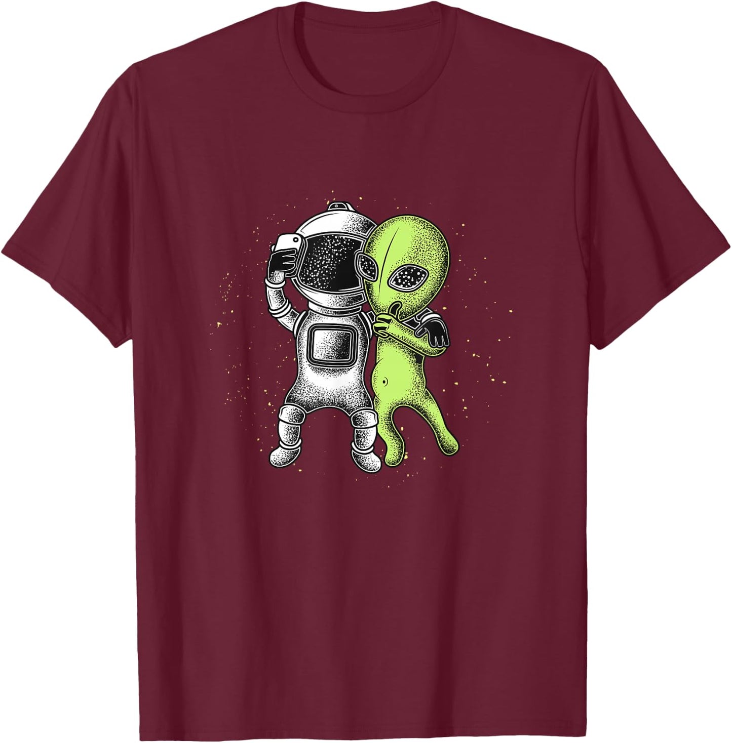 Alien Selfie Retro Style Funny Astronaut & Alien T-Shirt - T-Shirt | Maroon