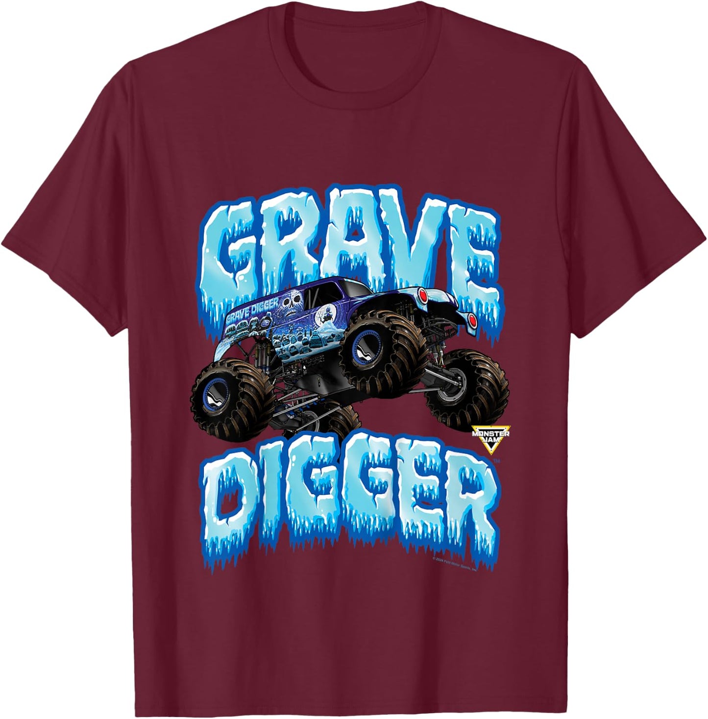 Monster Jam Kids Grave Digger Ice Cold Monster Truck T-Shirt - T-Shirt | Maroon