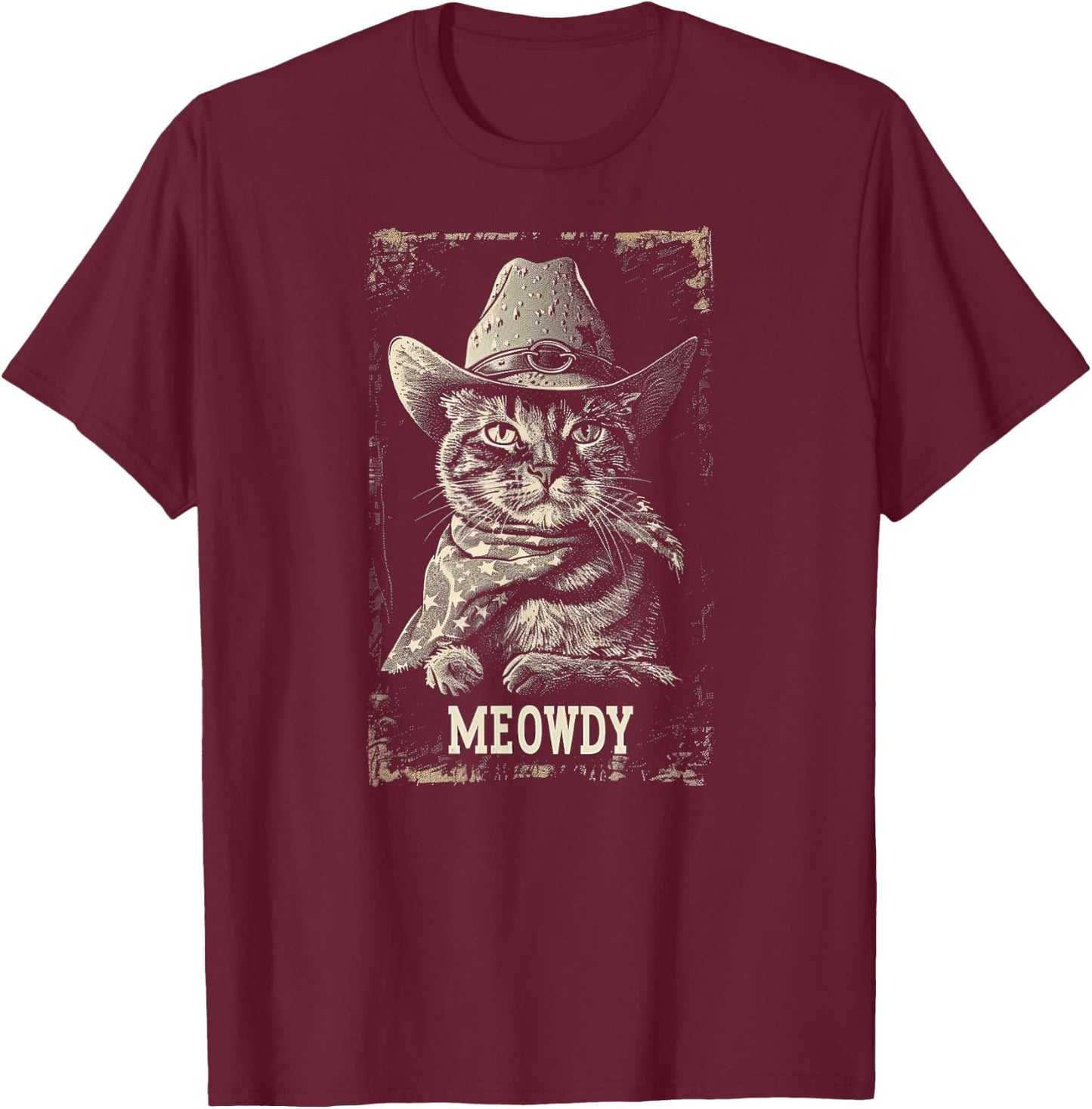 Meowdy Cat, Cowboy Kitten, Country Music T-Shirt - T-Shirt | Maroon