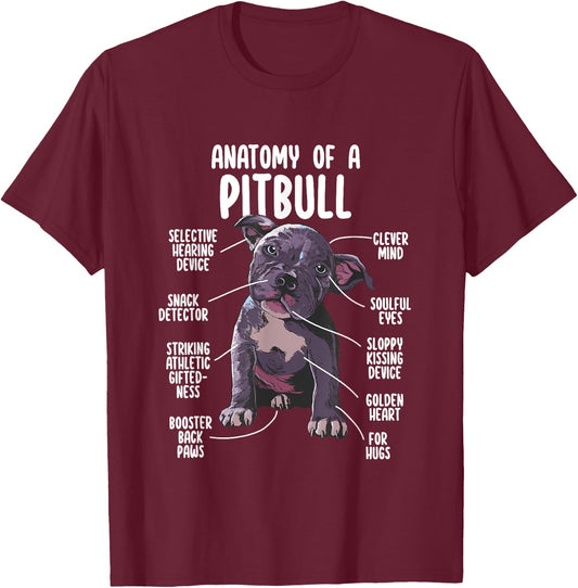 Anatomy Of A Pitbull Shirt Pittie Dog Funny Pitbull Lover Women Girls Kids T-Shirt - T-Shirt | Maroon