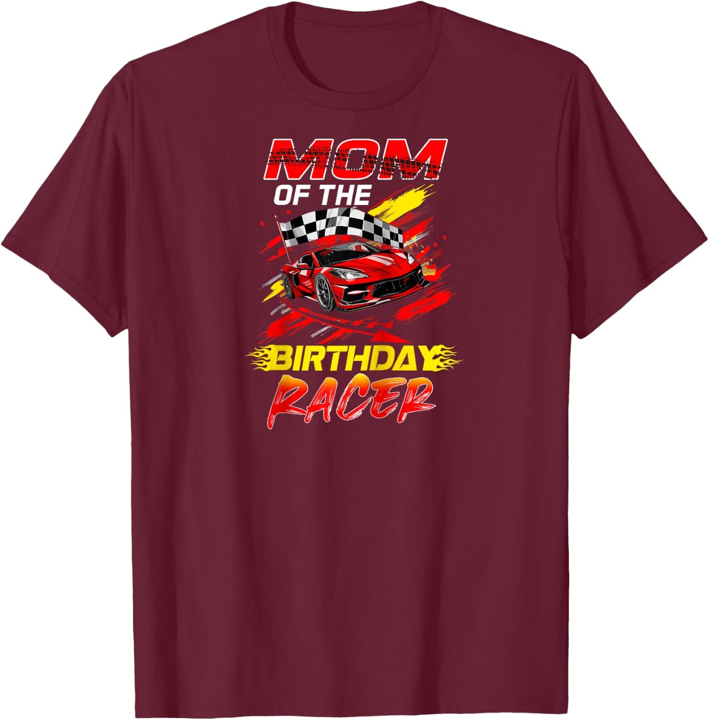Mom Of The Birthday Racer Race Car Party Family Matching Raglan Baseball T-Shirt - T-Shirt | Maroon
