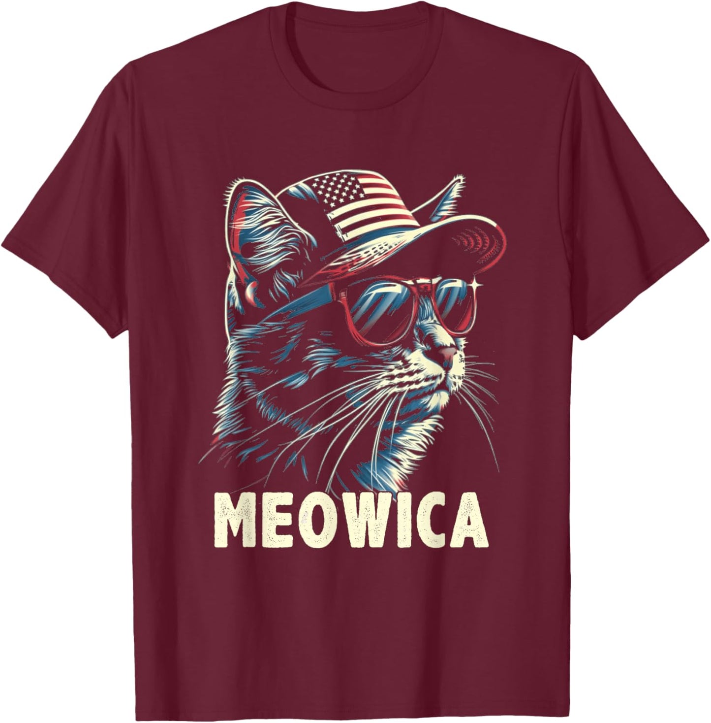 4th of July Cat Meowica Cat Lover USA America T-Shirt - T-Shirt | Maroon