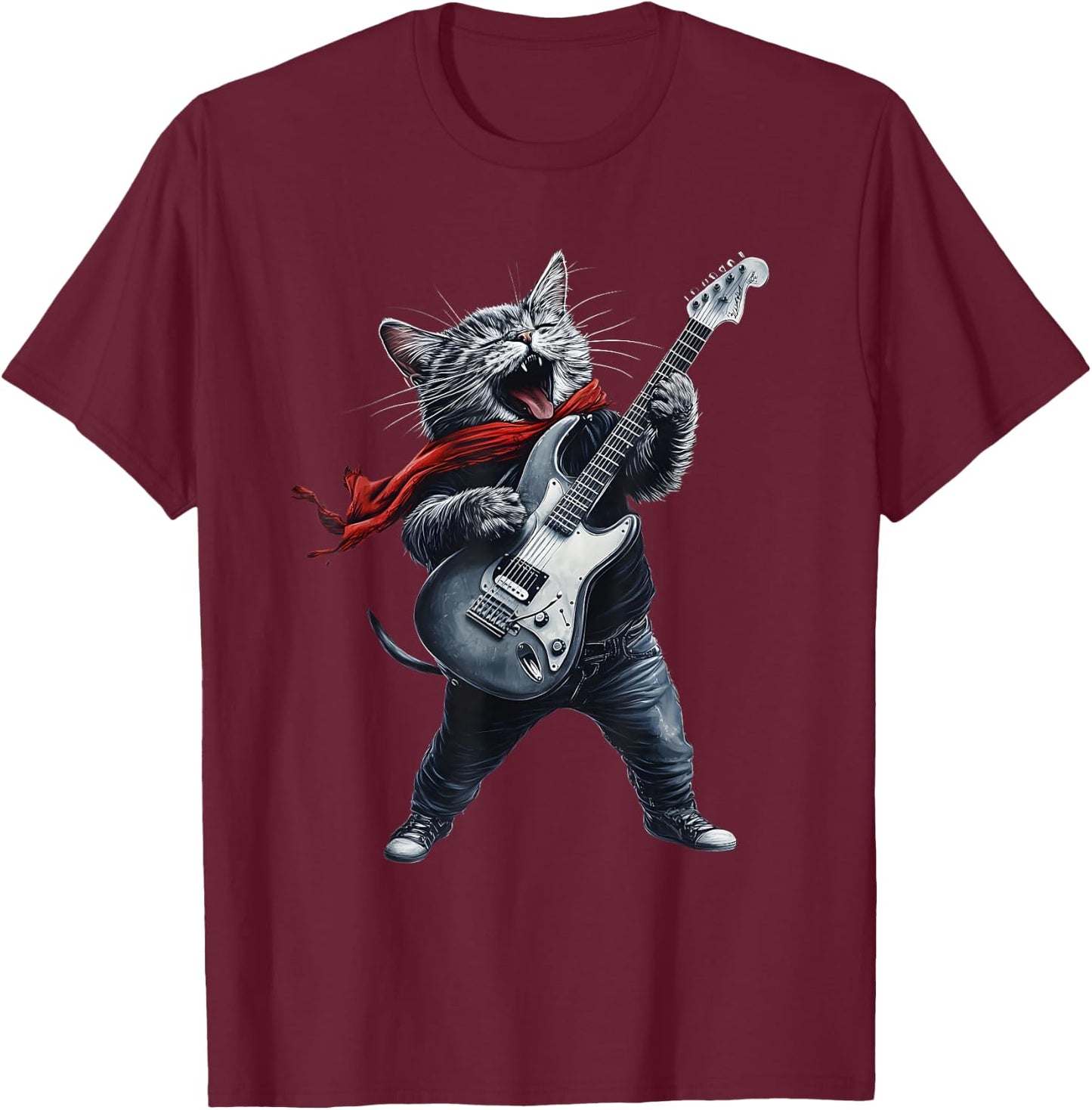 Rock Cat Owner With Electric Guitar Cats Music Lover T-Shirt - T-Shirt | Maroon
