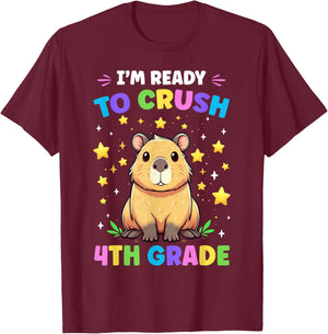 First Day of Preschool I'm Ready To Crush 4th Grade Capybara T-Shirt - T-Shirt | Maroon