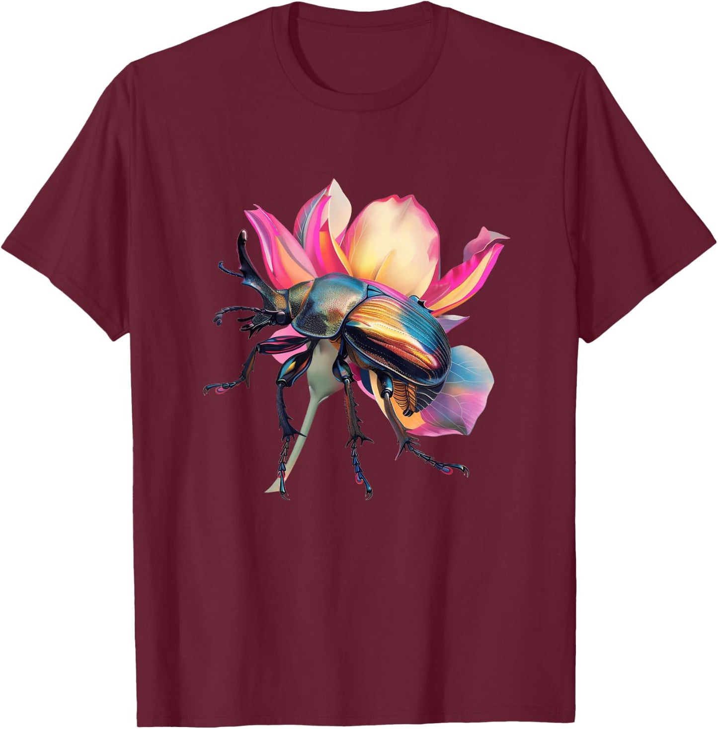Hercules Beetle On A Flower Petal T-Shirt - T-Shirt | Maroon