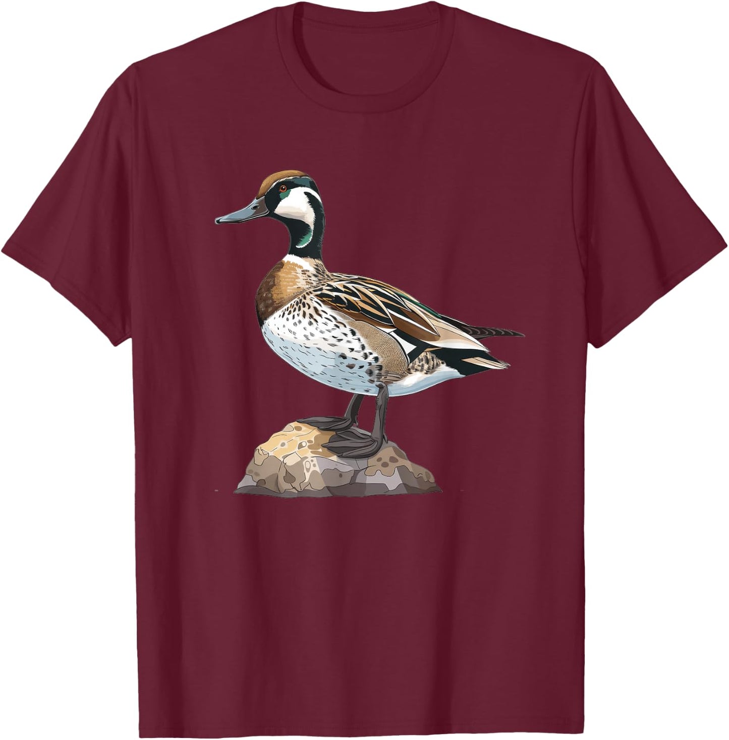 Northern Pintail On A Perch T-Shirt - T-Shirt | Maroon