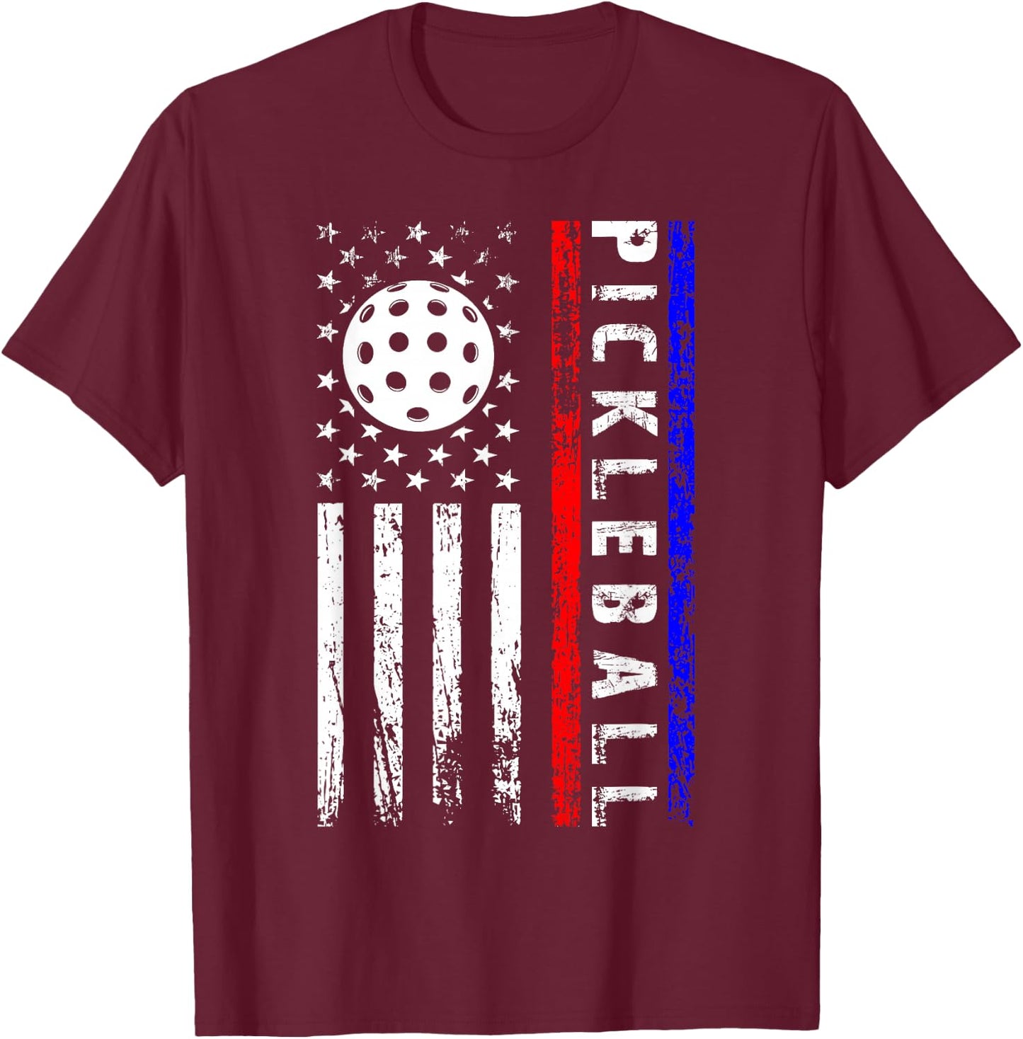 Pickleball Lovers 4th of July American Flag Pickle Ball USA T-Shirt - T-Shirt | Maroon