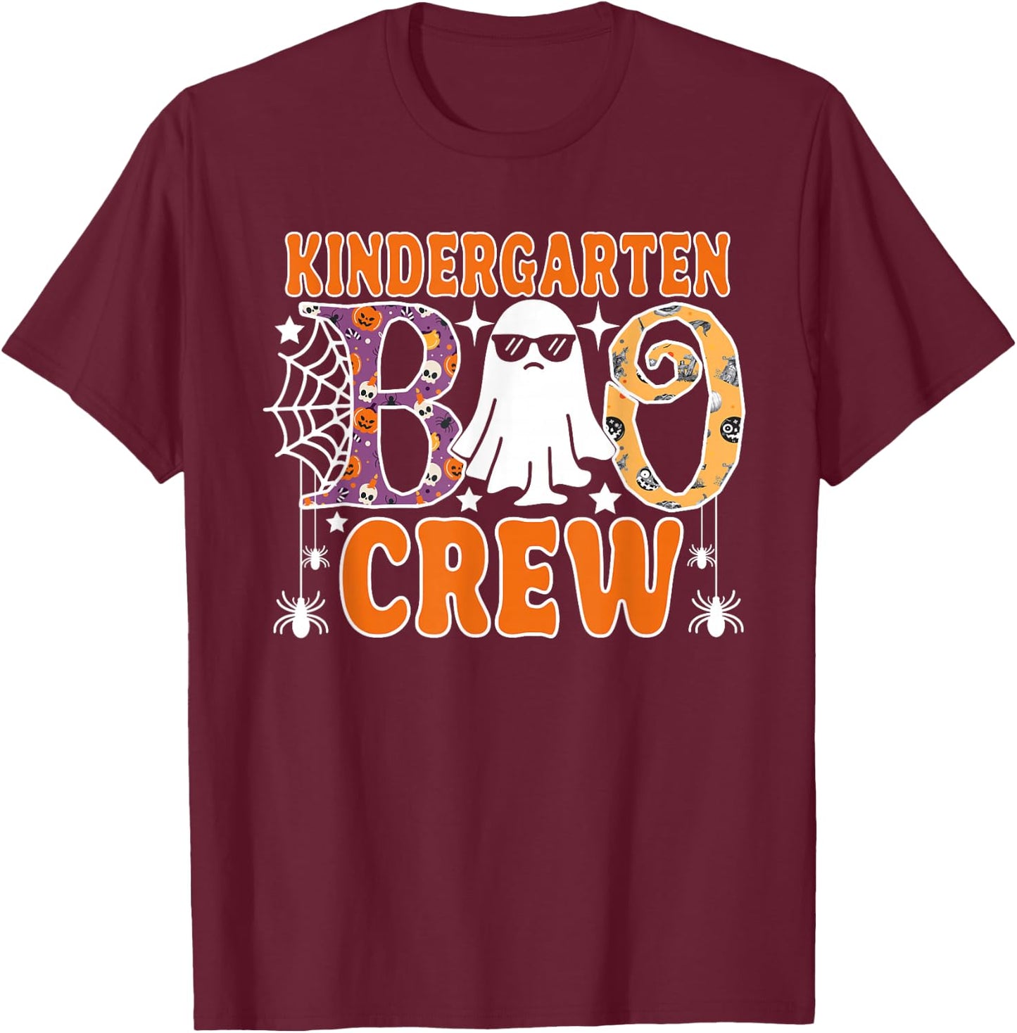 Kindergarten Boo Crew Funny Halloween Teachers Students T-Shirt - T-Shirt | Maroon