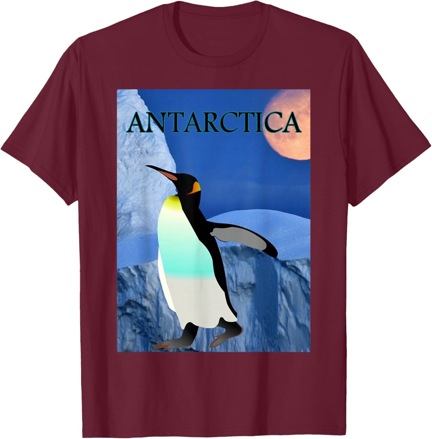Antarctica Glacier with Penguin and Chill Out Moon T Shirt T-Shirt - T-Shirt | Maroon