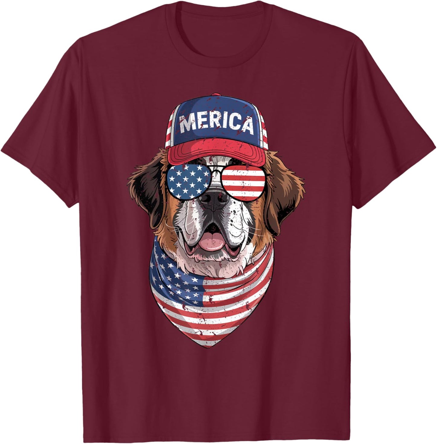 Saint Bernard 4th of July US American Flag Dog Patriotic Men Women Kids T-Shirt - T-Shirt | Maroon