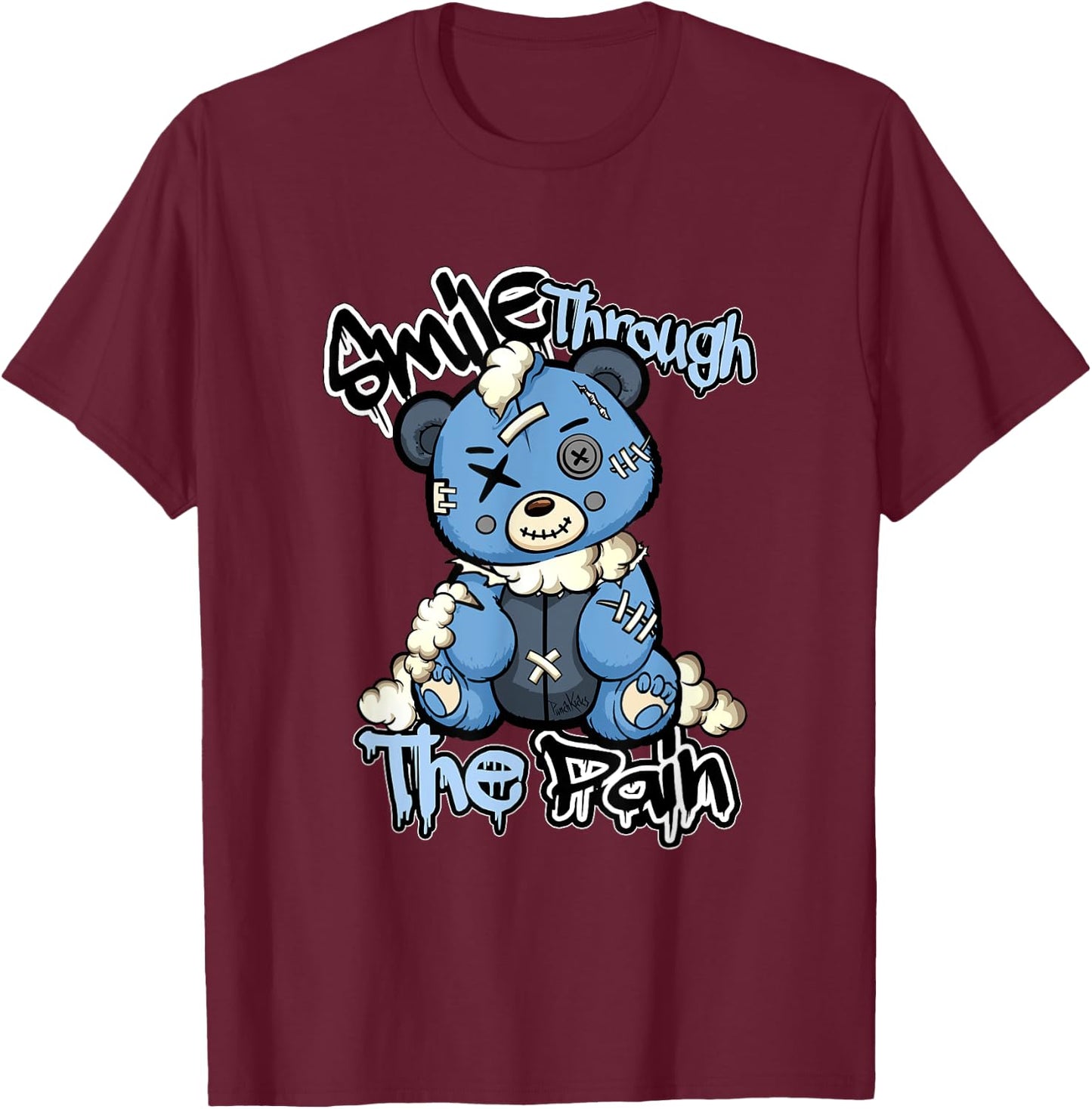 Blue Sad Teddy Bear , Lofi Streetwear Aesthetic Bear T-Shirt - T-Shirt | Maroon