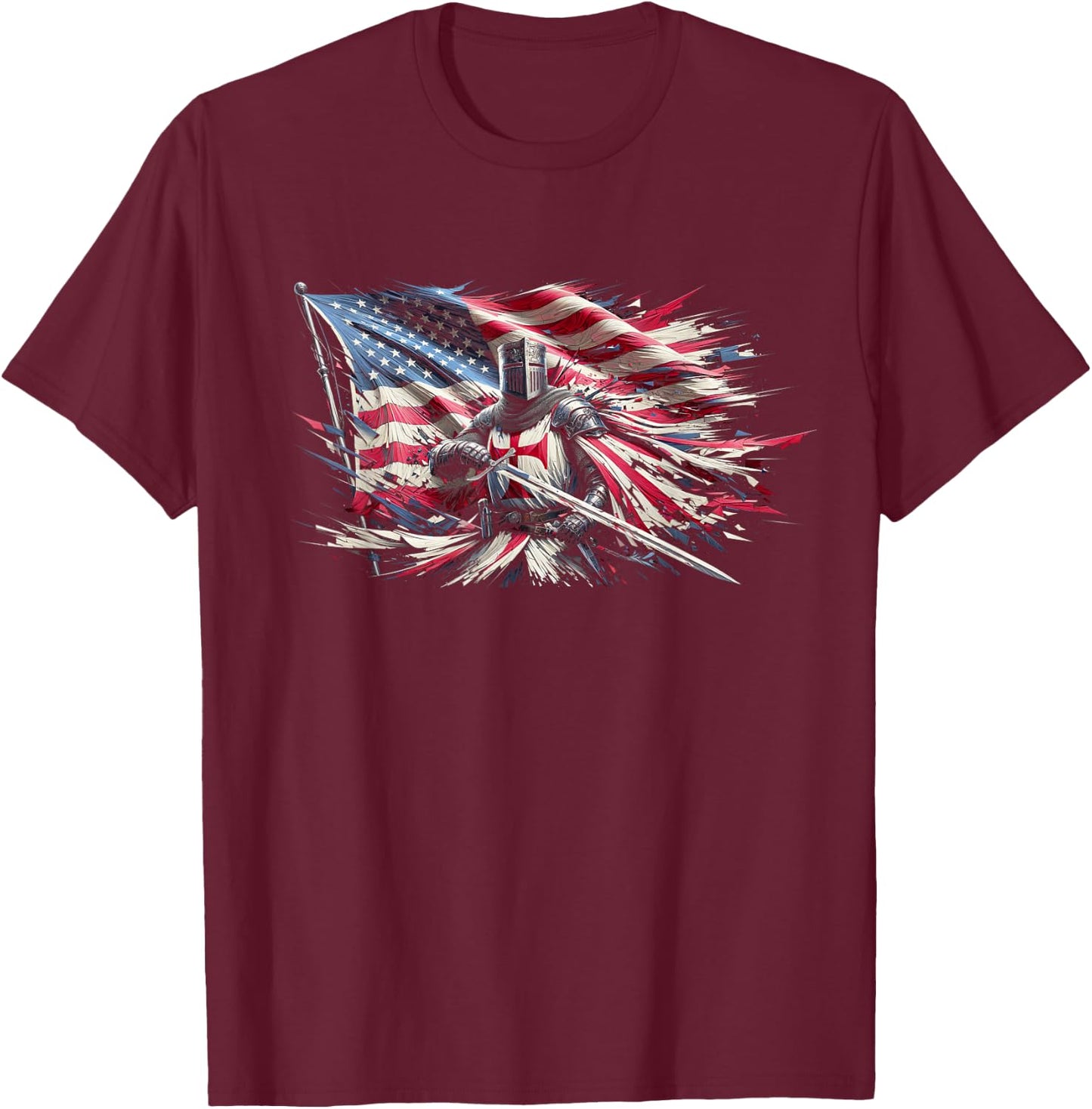 Knight Templar American Flag Crusader Men T-Shirt - T-Shirt | Maroon