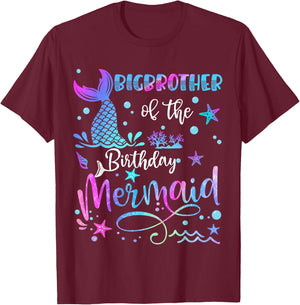 Big Brother Of The Birthday Mermaid Matching Family T-Shirt - T-Shirt | Maroon