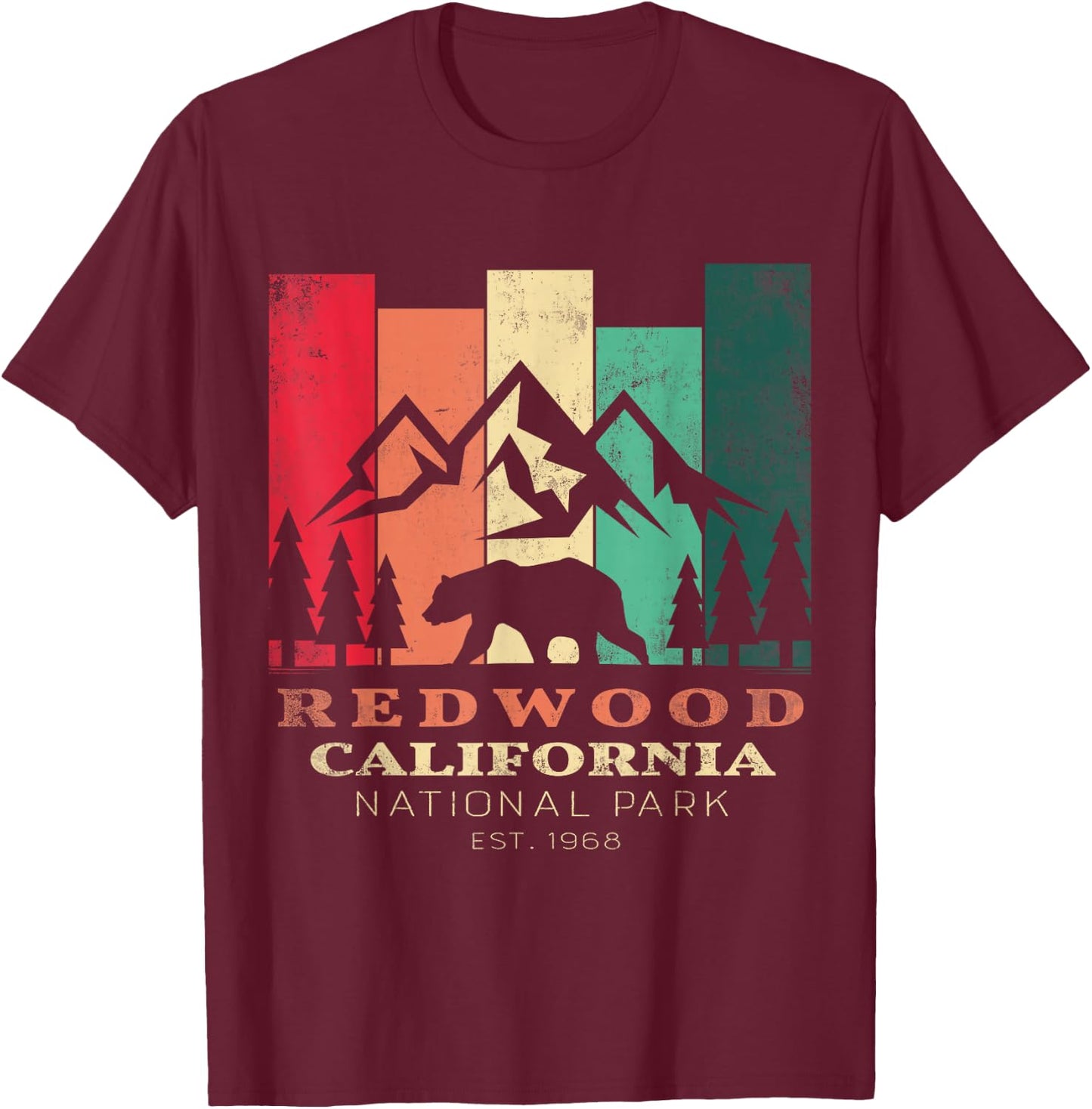 Retro Vintage Redwood National Park for kids Hiking Camping T-Shirt - T-Shirt | Maroon
