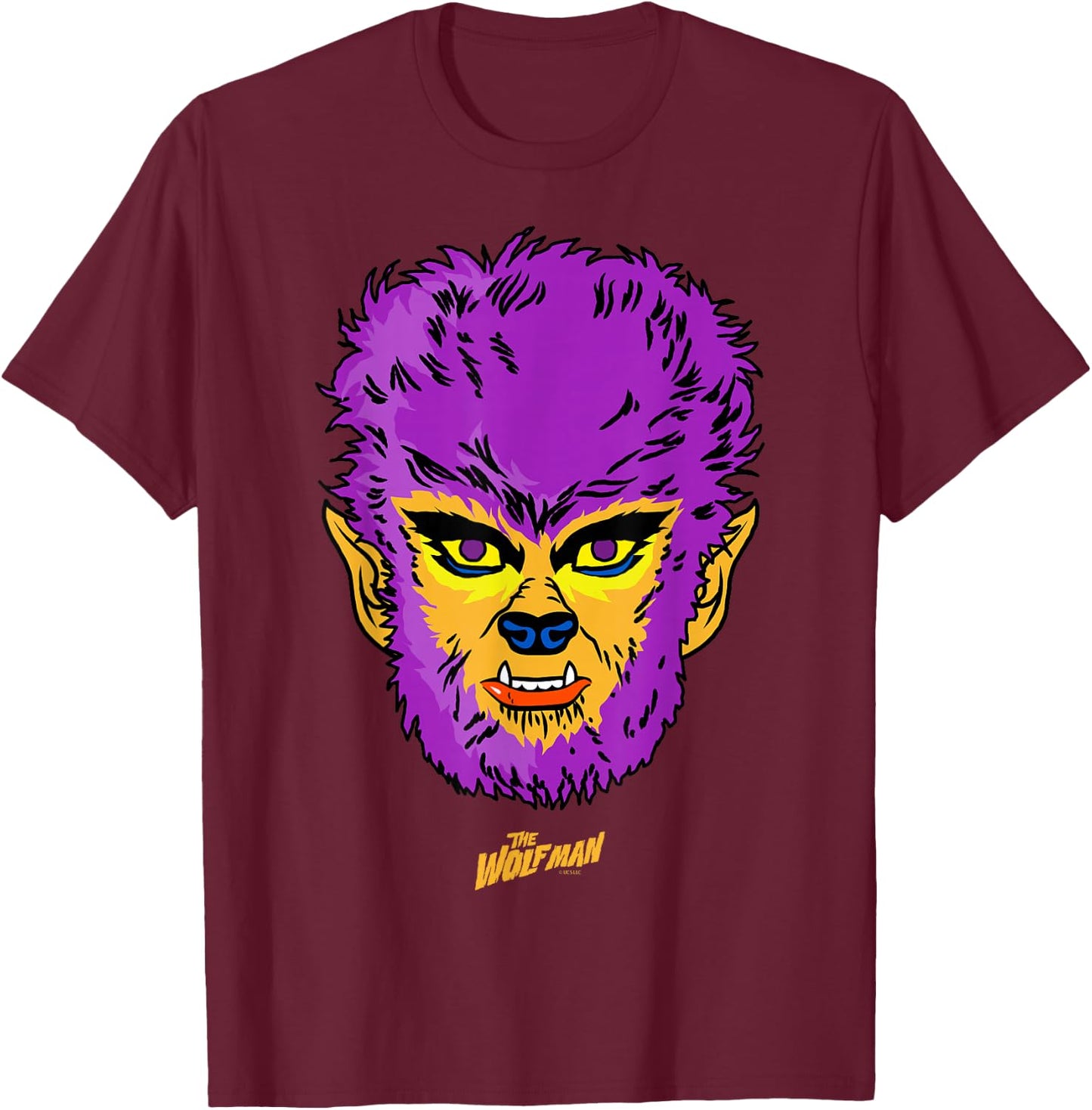 Universal Monsters Wolfman Retro Big Face T-Shirt - T-Shirt | Maroon