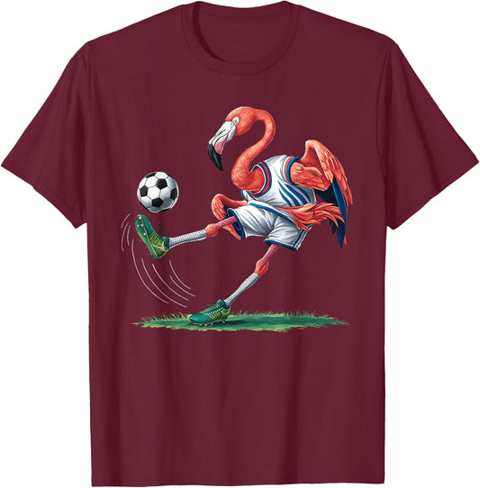 Funny Flamingo Sports Flamingo Playing Soccer T-Shirt - T-Shirt | Maroon