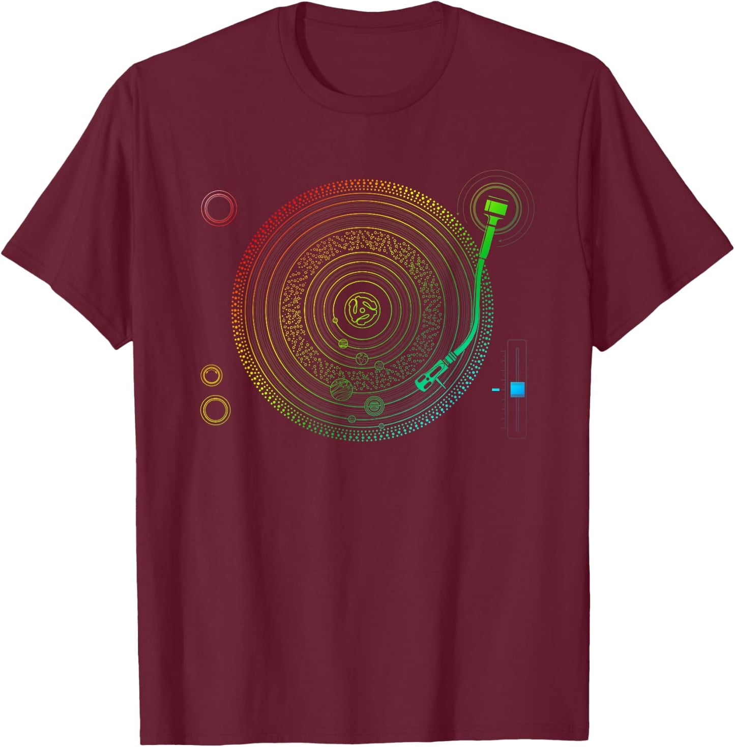 Space DJ print - Solar System Retro Turntable EDM T-Shirt - T-Shirt | Maroon