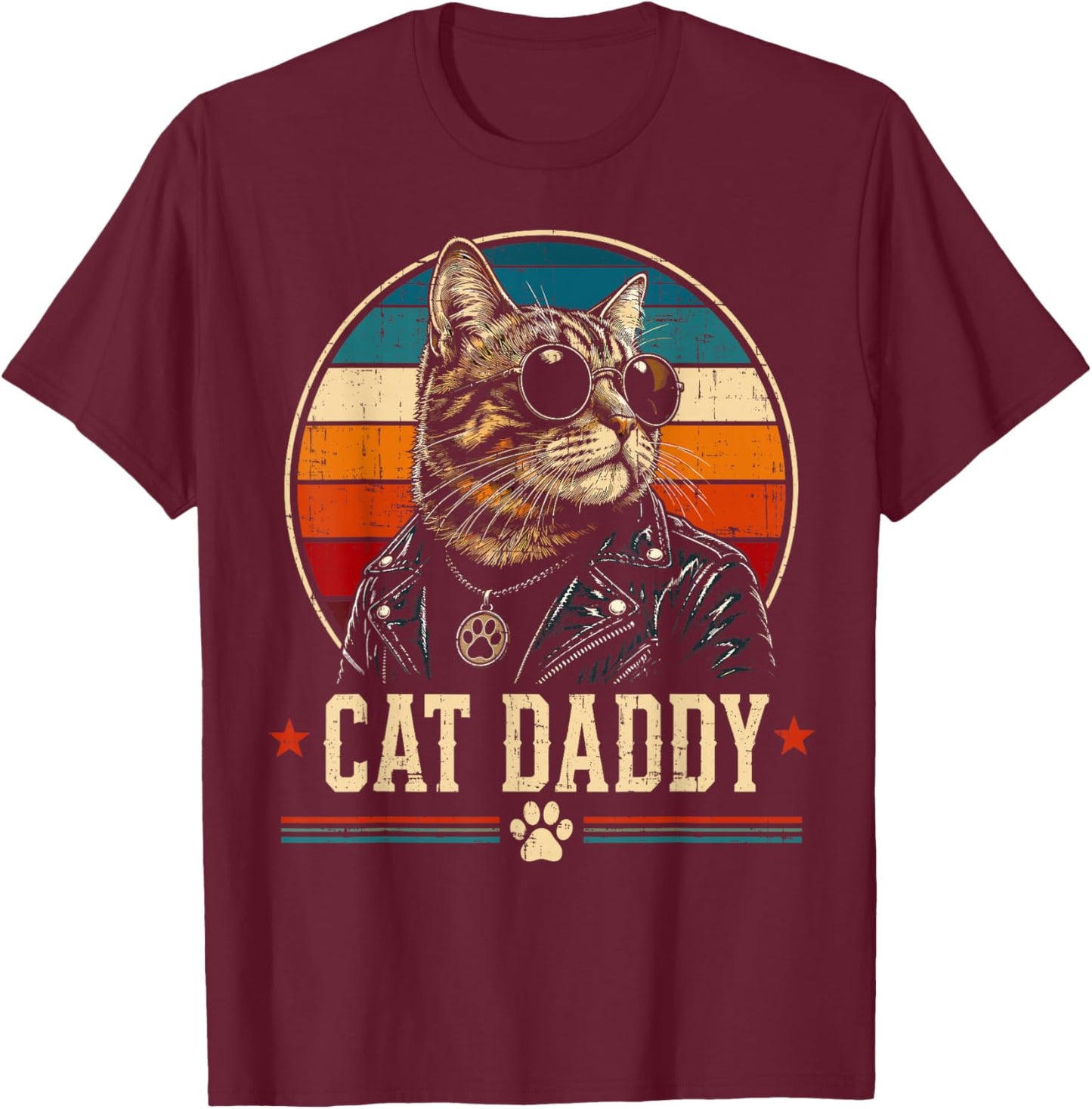 Vintage Cat Daddy Sunglasses Cool Cat Dad Gift Fathers Day T-Shirt - T-Shirt | Maroon