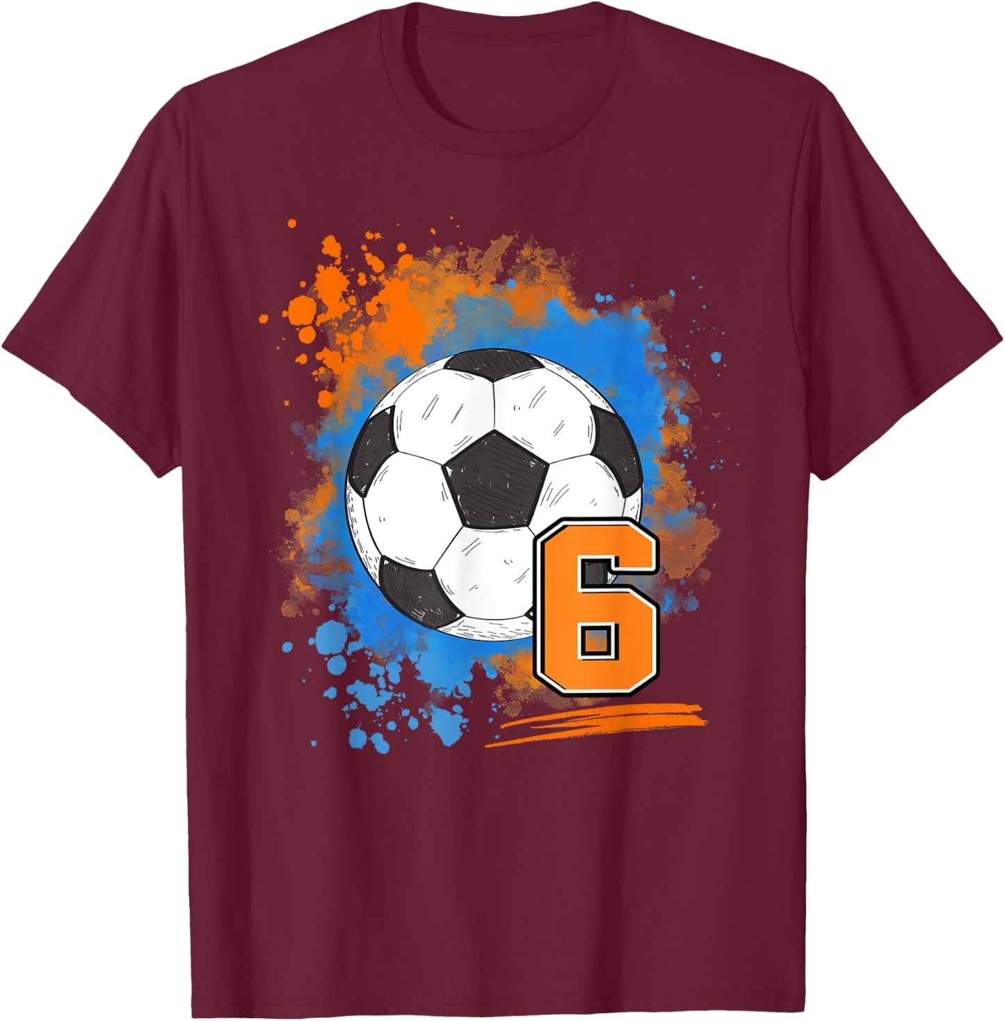 6th Birthday 6 Years Old Soccer Ball T-Shirt - T-Shirt | Maroon