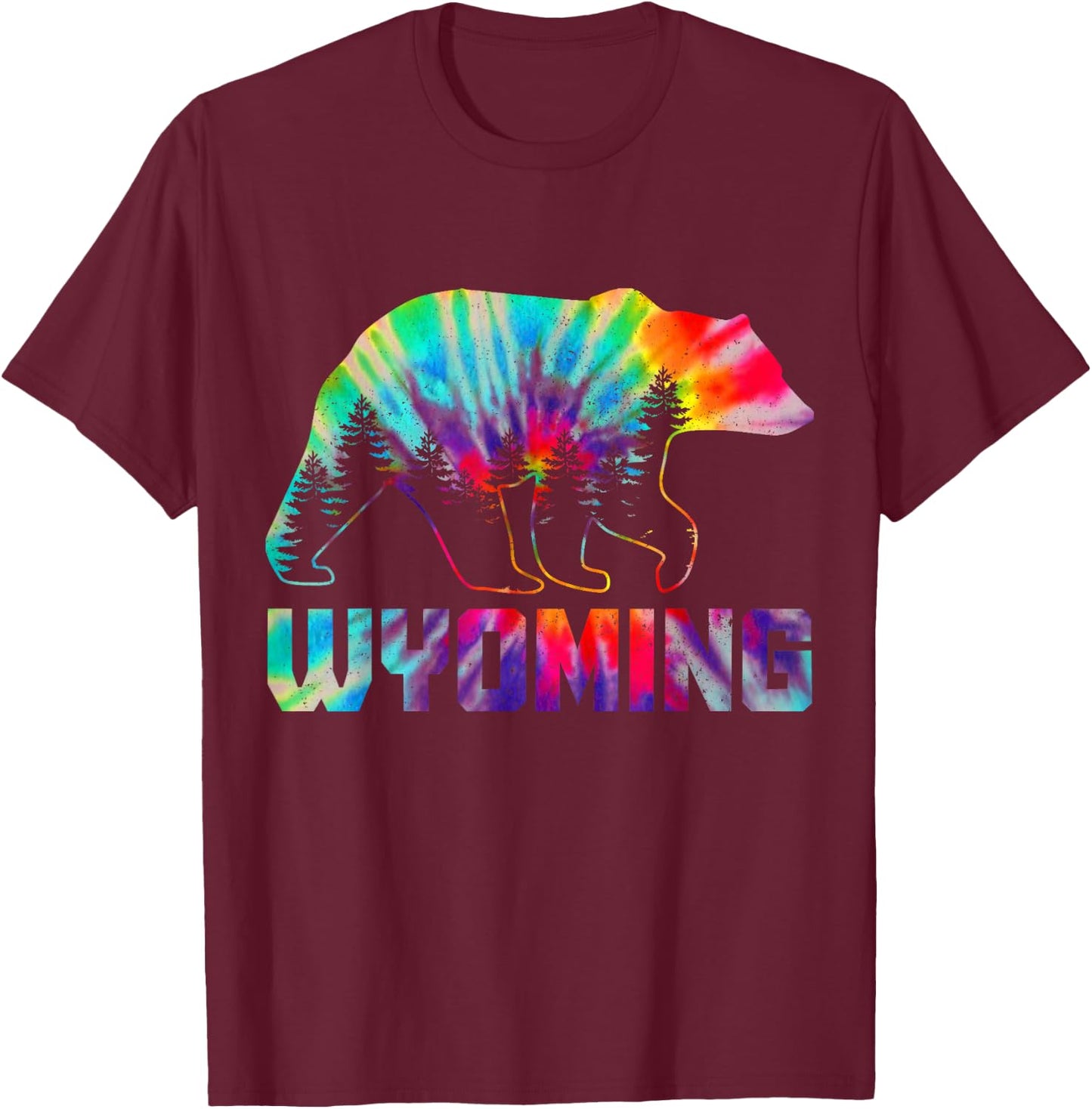 Wyoming Tie Dye Bear Pride Outdoor Hiking Camping Vintage T-Shirt - T-Shirt | Maroon