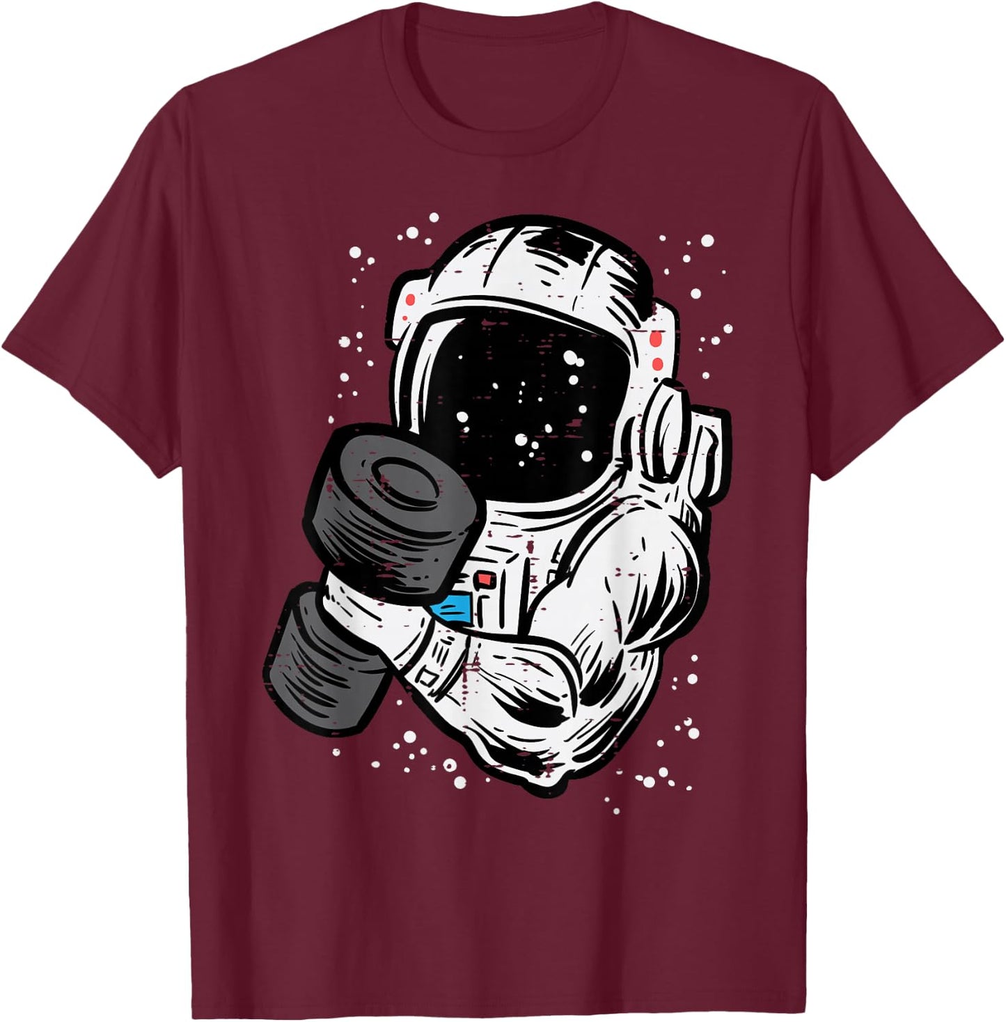 Astronaut Workout Dumbbell Space Gym Fitness Men Women Kids T-Shirt - T-Shirt | Maroon