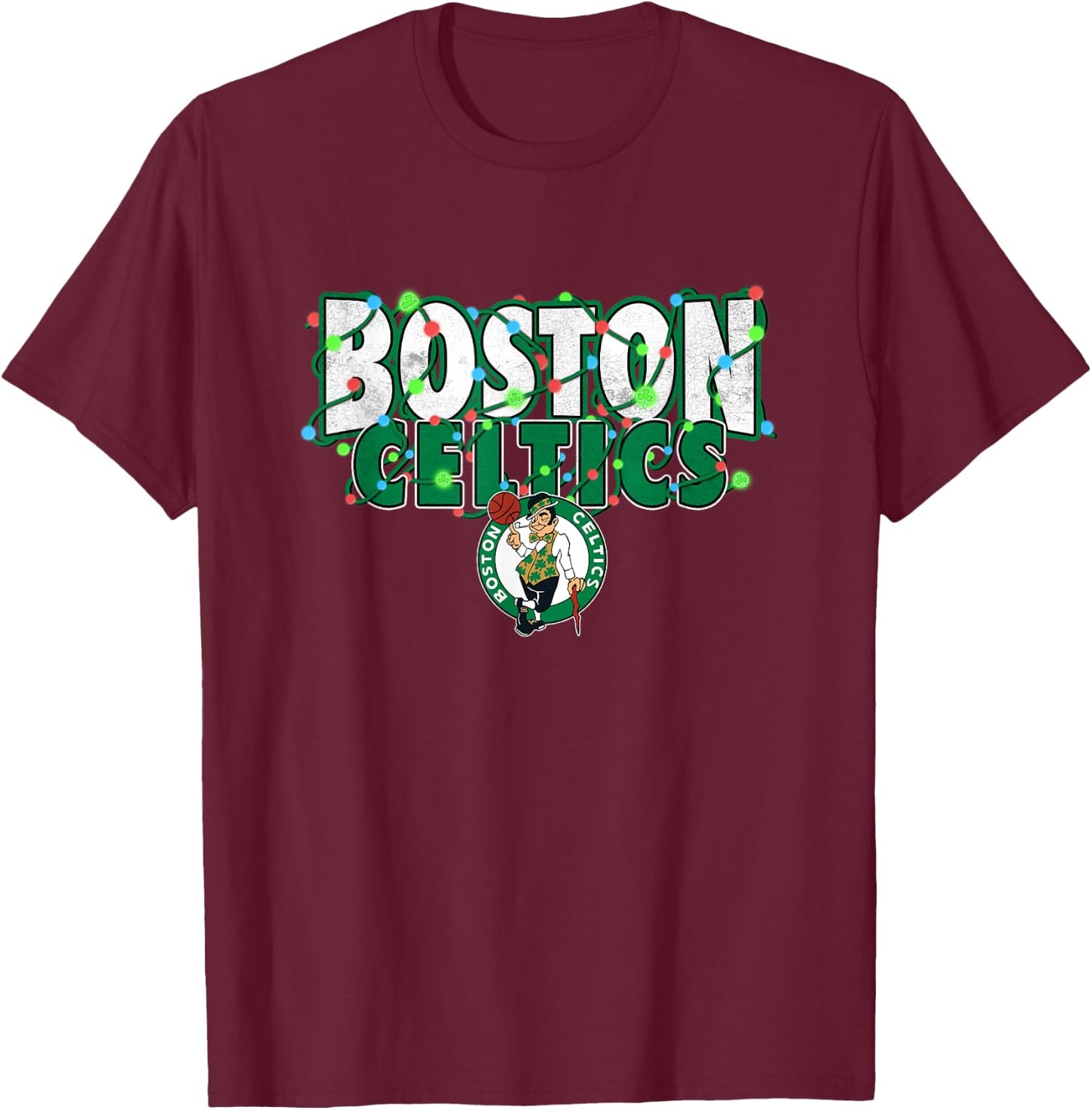 NBA Boston Celtics Christmas Lights Holiday Logo T-Shirt - T-Shirt | Maroon
