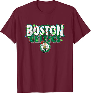 NBA Boston Celtics Christmas Lights Holiday Logo T-Shirt - T-Shirt | Maroon