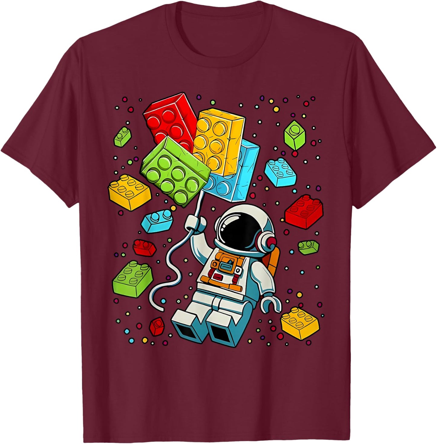 Space Astronaut Master Builder Building Blocks Boys Kids T-Shirt - T-Shirt | Maroon