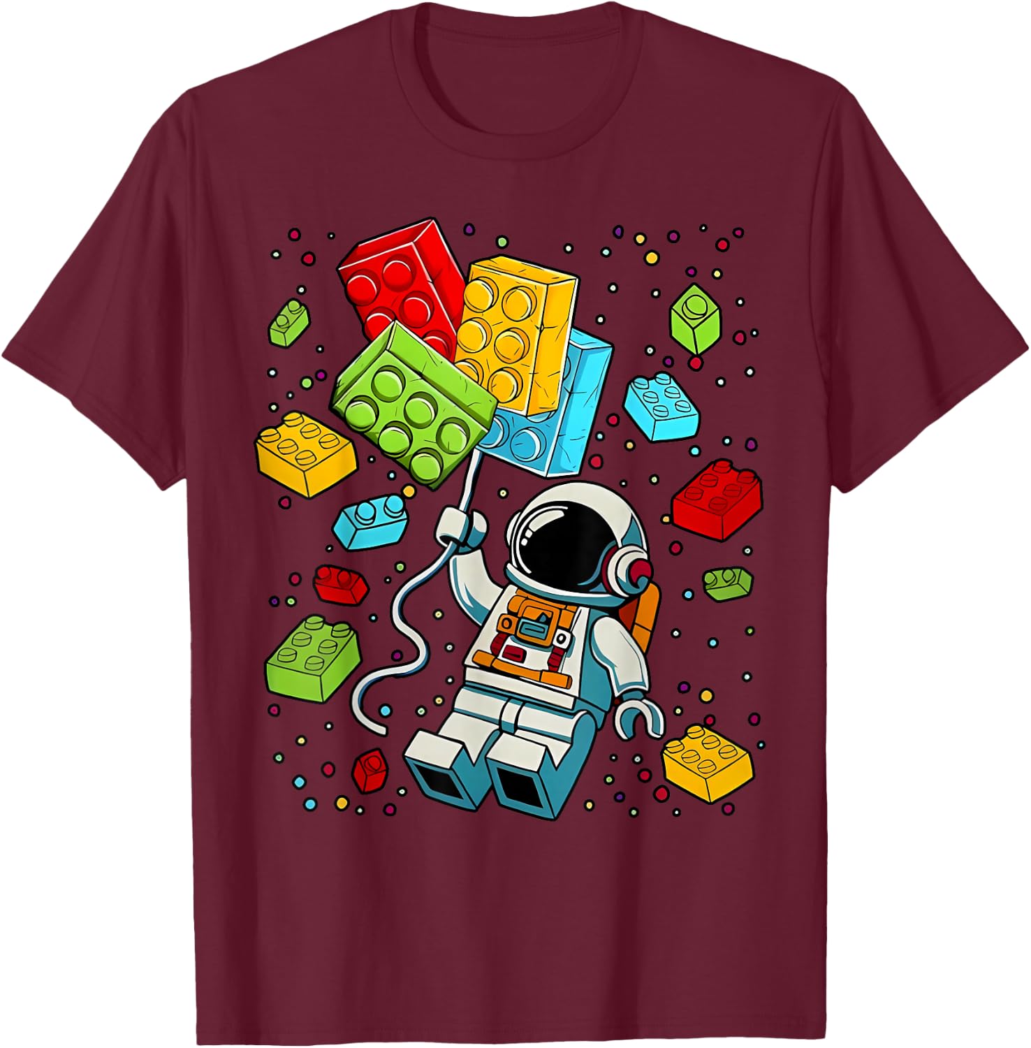 Space Astronaut Master Builder Building Blocks Boys Kids T-Shirt - T-Shirt | Maroon