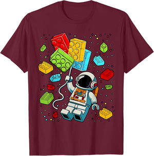 Space Astronaut Master Builder Building Blocks Boys Kids T-Shirt - T-Shirt | Maroon