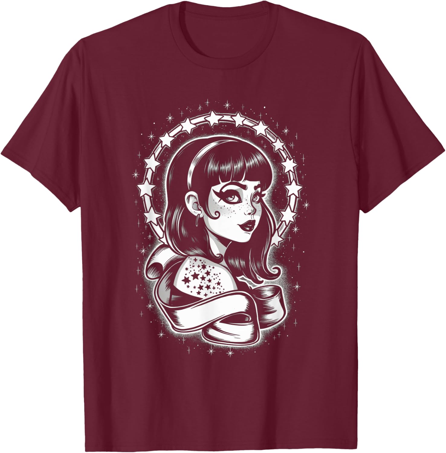 Vintage Tattoo Goth Girl Starry Retro T-Shirt - T-Shirt | Maroon