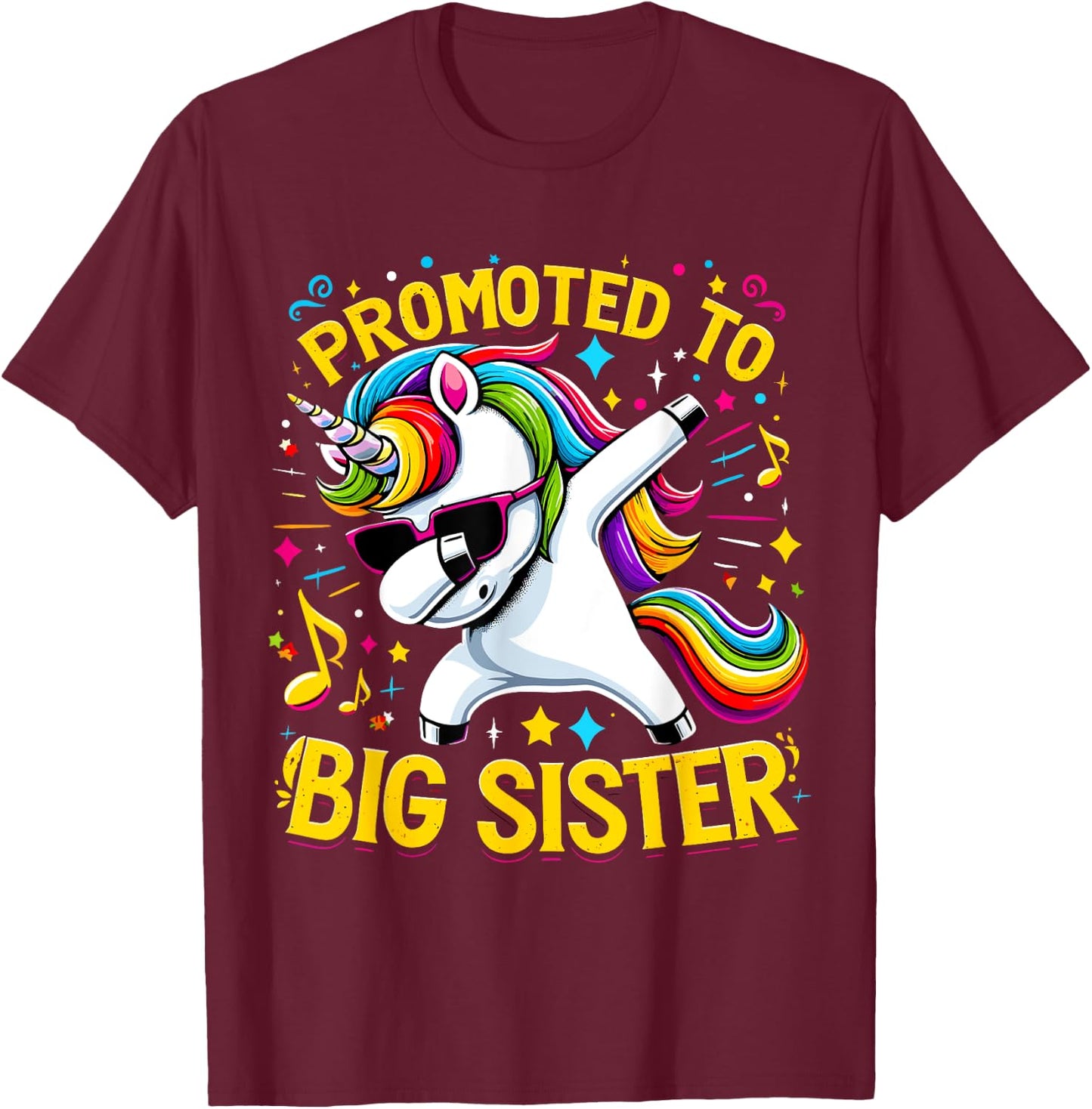 Promoted to Big Sister Unicorn Dabbing T-Shirt - T-Shirt | Maroon