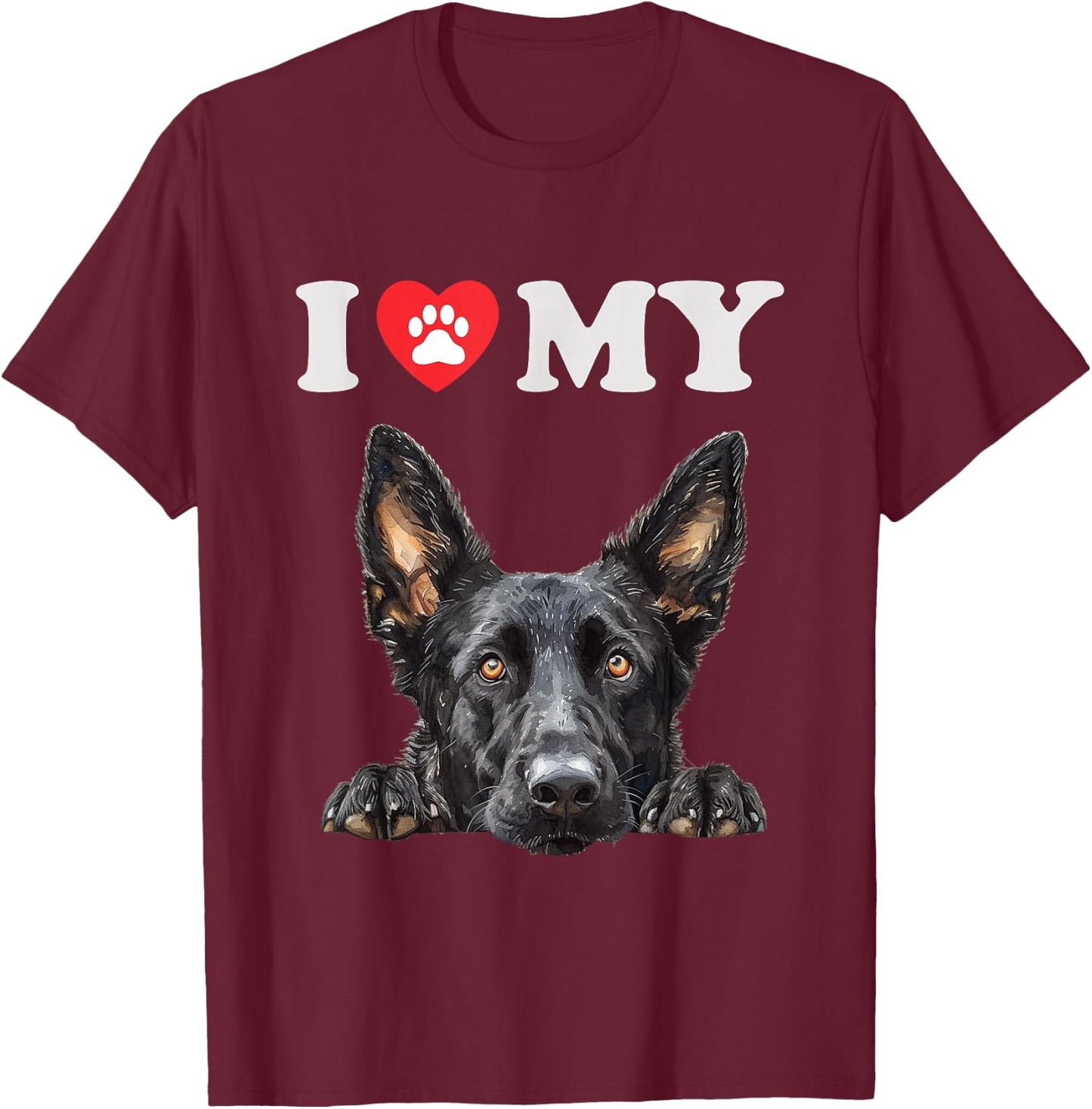 Dutch Shepherd I Heart My Dog Funny Dog Lover T-Shirt - T-Shirt | Maroon