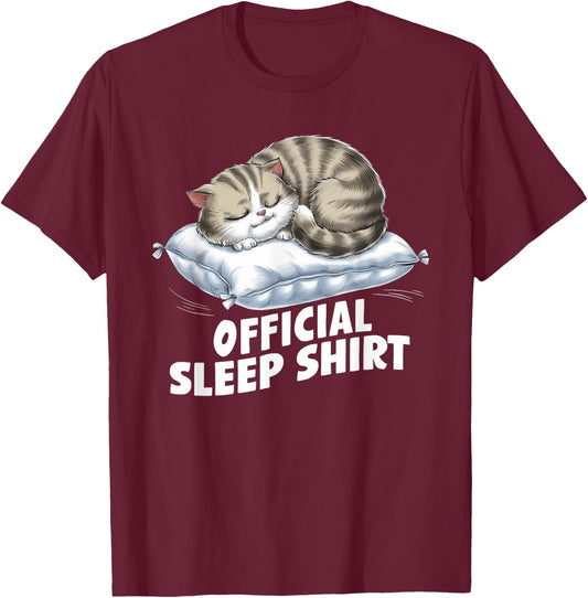 Official Sleep Shirt Cat Pajamas Nightgown T-Shirt - T-Shirt | Maroon