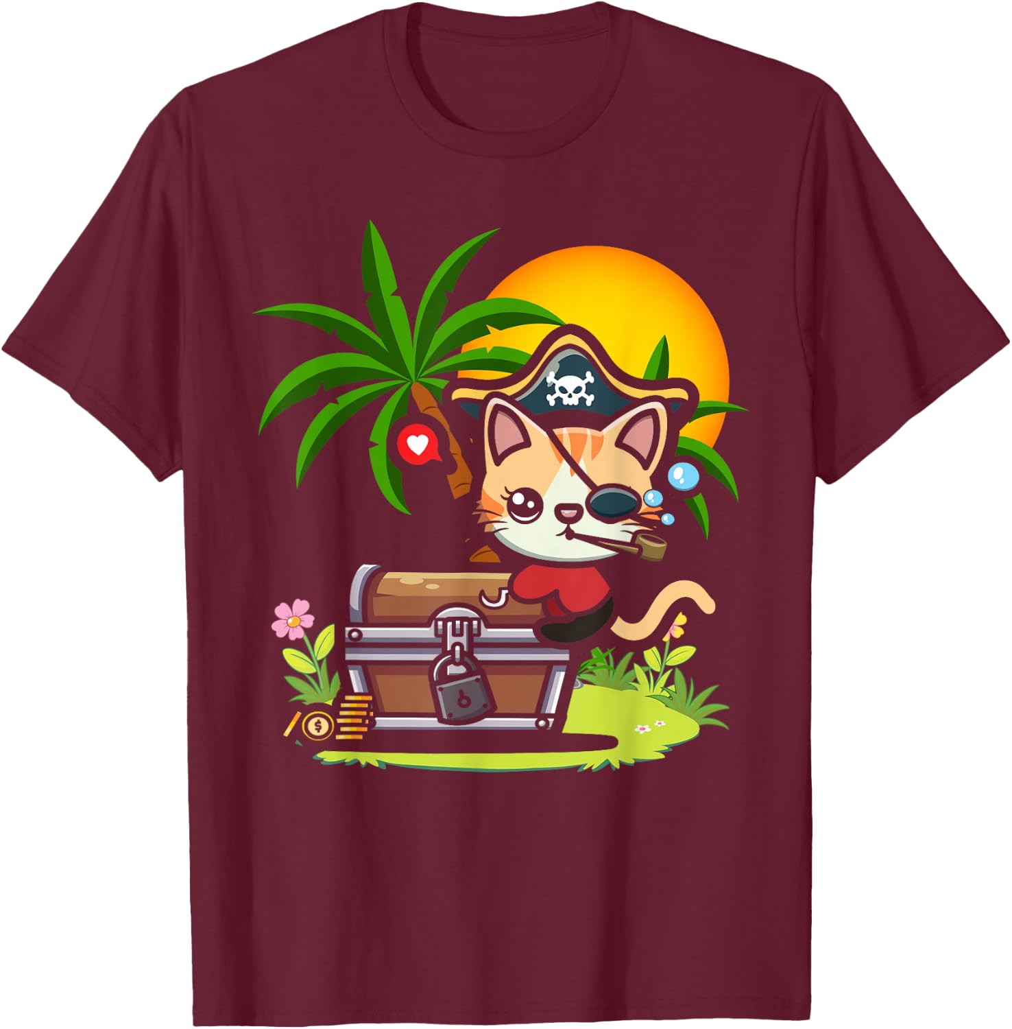Kwazii Cute Funny Pirate Cat Kids T-Shirt - T-Shirt | Maroon