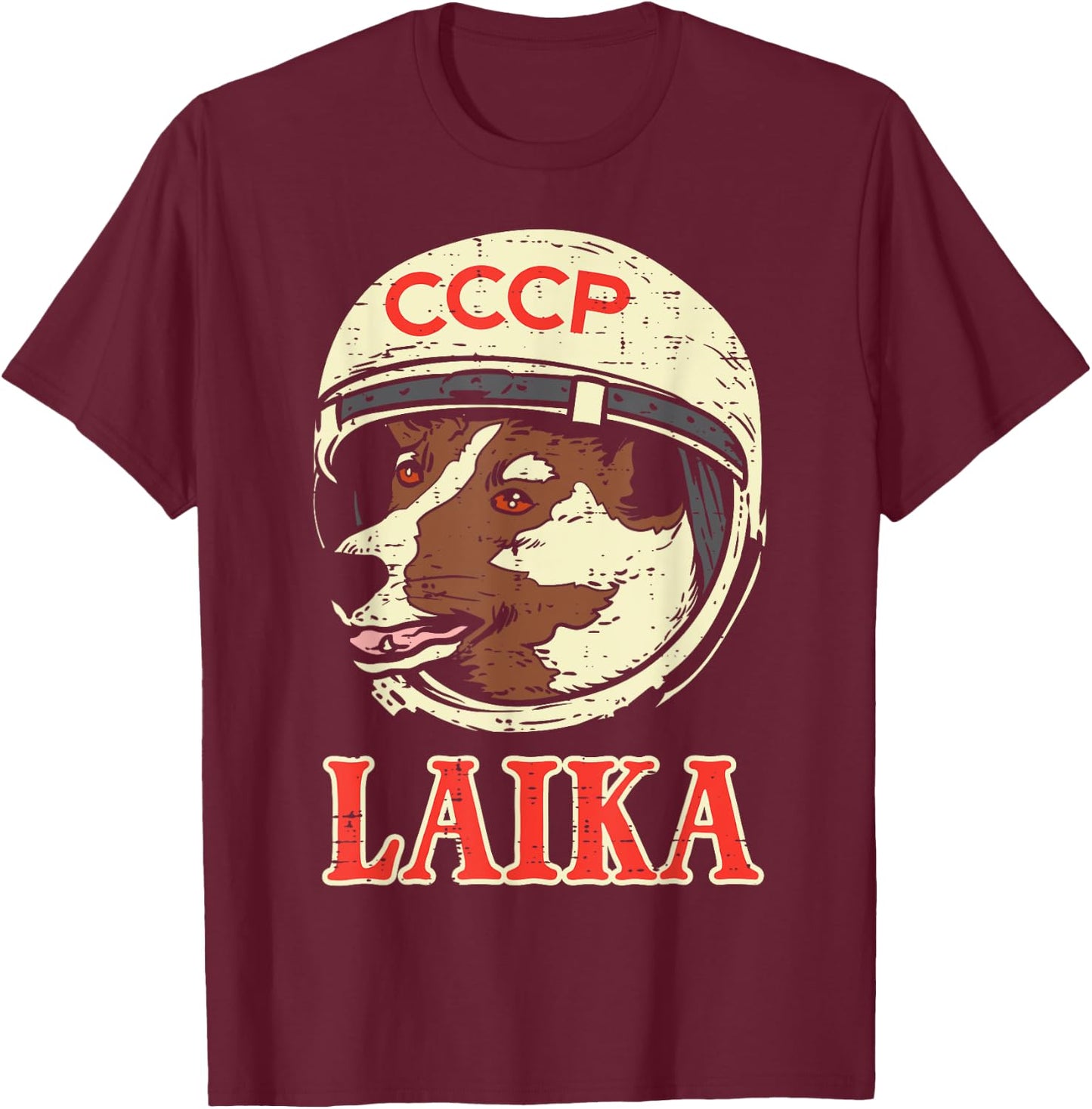 Astronaut Dog Cccp Laika Space Soviet Galaxy Men Women Kids T-Shirt - T-Shirt | Maroon