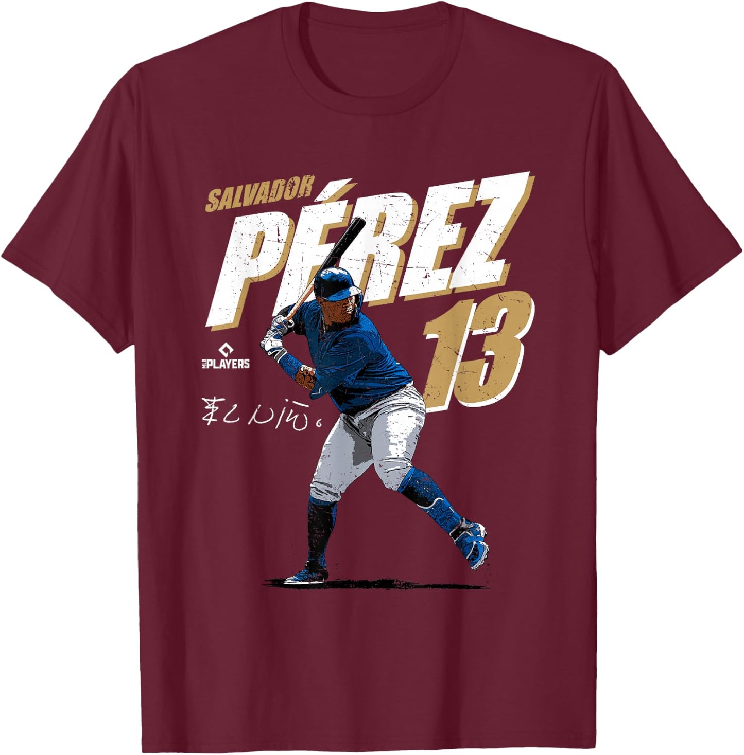 License Champs Salvador Perez Kansas City Baseball Player MLBSPZ3001 Blue T-Shirt - T-Shirt | Maroon
