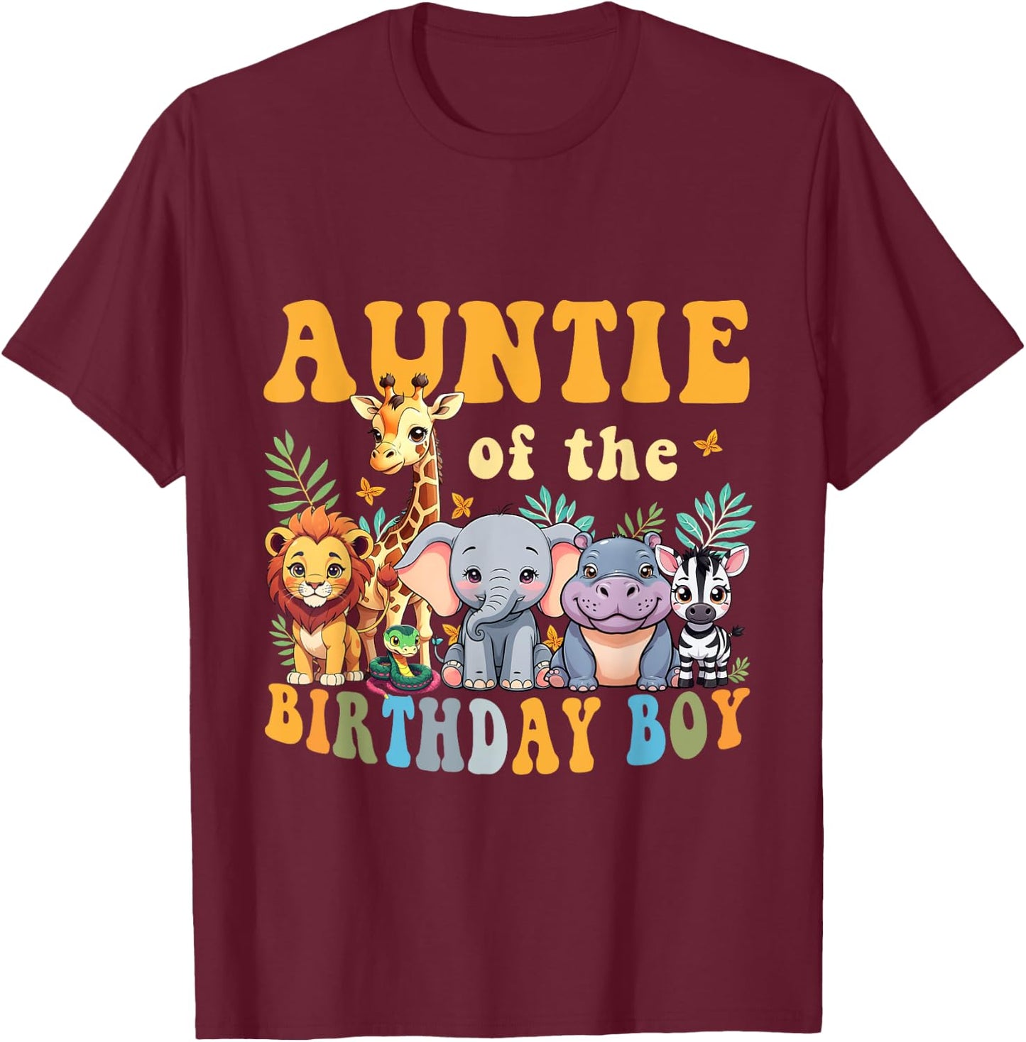 Auntie of the Birthday Boy Kid Safari Jungle Animal Matching T-Shirt - T-Shirt | Maroon