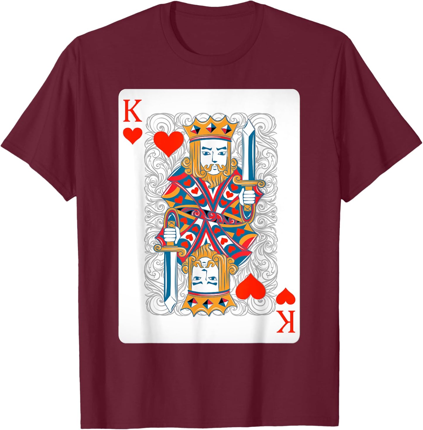 King Of Hearts Playing Cards Shirt Easy Halloween Costume T-Shirt - T-Shirt | Maroon