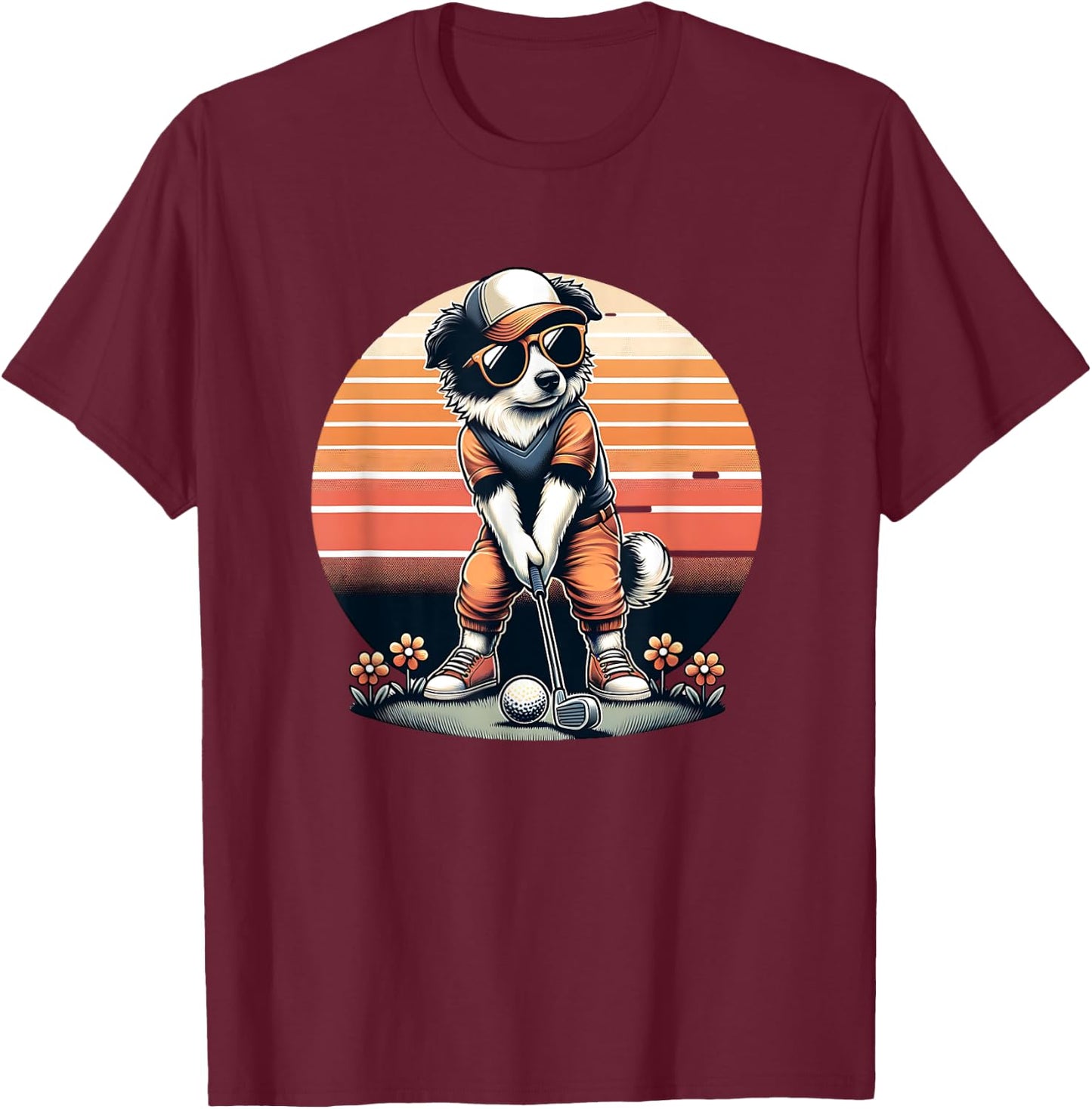 Funny Border Collie Golfer Golfing Cool Sports Design T-Shirt - T-Shirt | Maroon