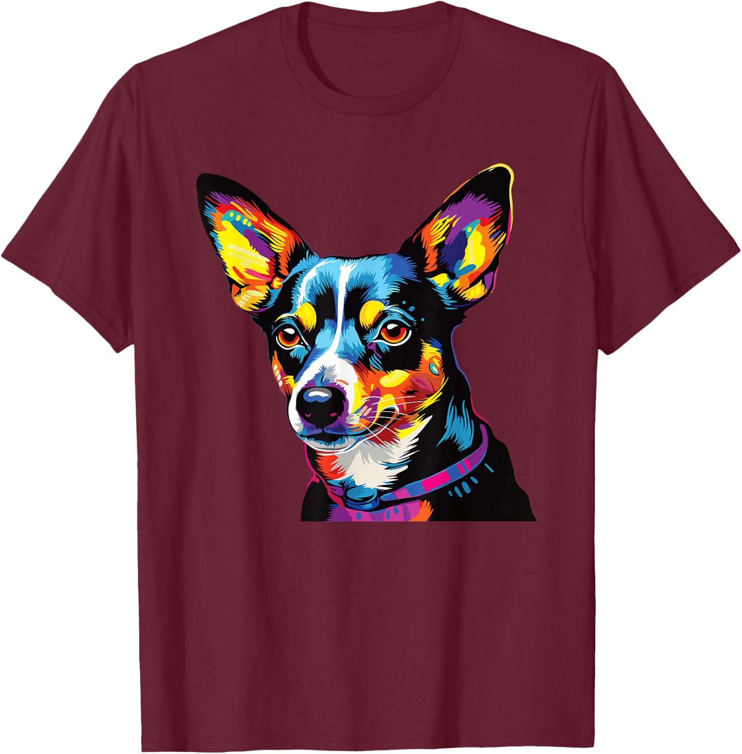 Retro Rat Terrier Dog -Adults Multicolor Small T-Shirt - T-Shirt | Maroon