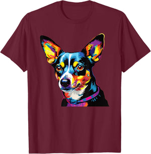 Retro Rat Terrier Dog -Adults Multicolor Small T-Shirt - T-Shirt | Maroon