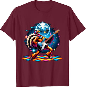 Disco Ball Guitar Turkey T-Shirt - T-Shirt | Maroon