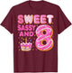 Sweet Sassy And 8 Donut Doughnut 8 Years Old 8th Birthday T-Shirt - T-Shirt | Maroon