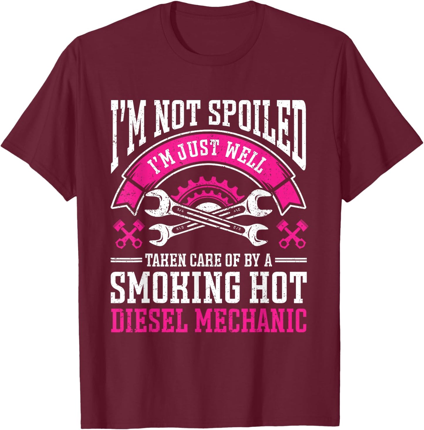 Vintage Mechanic Girlfriend Diesel Mechanic Wife T-Shirt - T-Shirt | Maroon