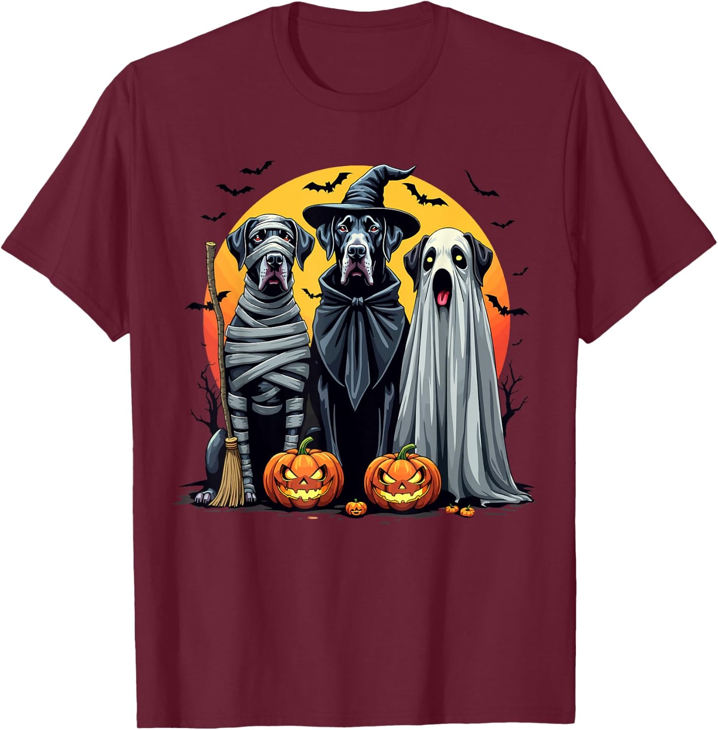 Great Dane Halloween Costume Mummy Witch Ghost T-Shirt - T-Shirt | Maroon