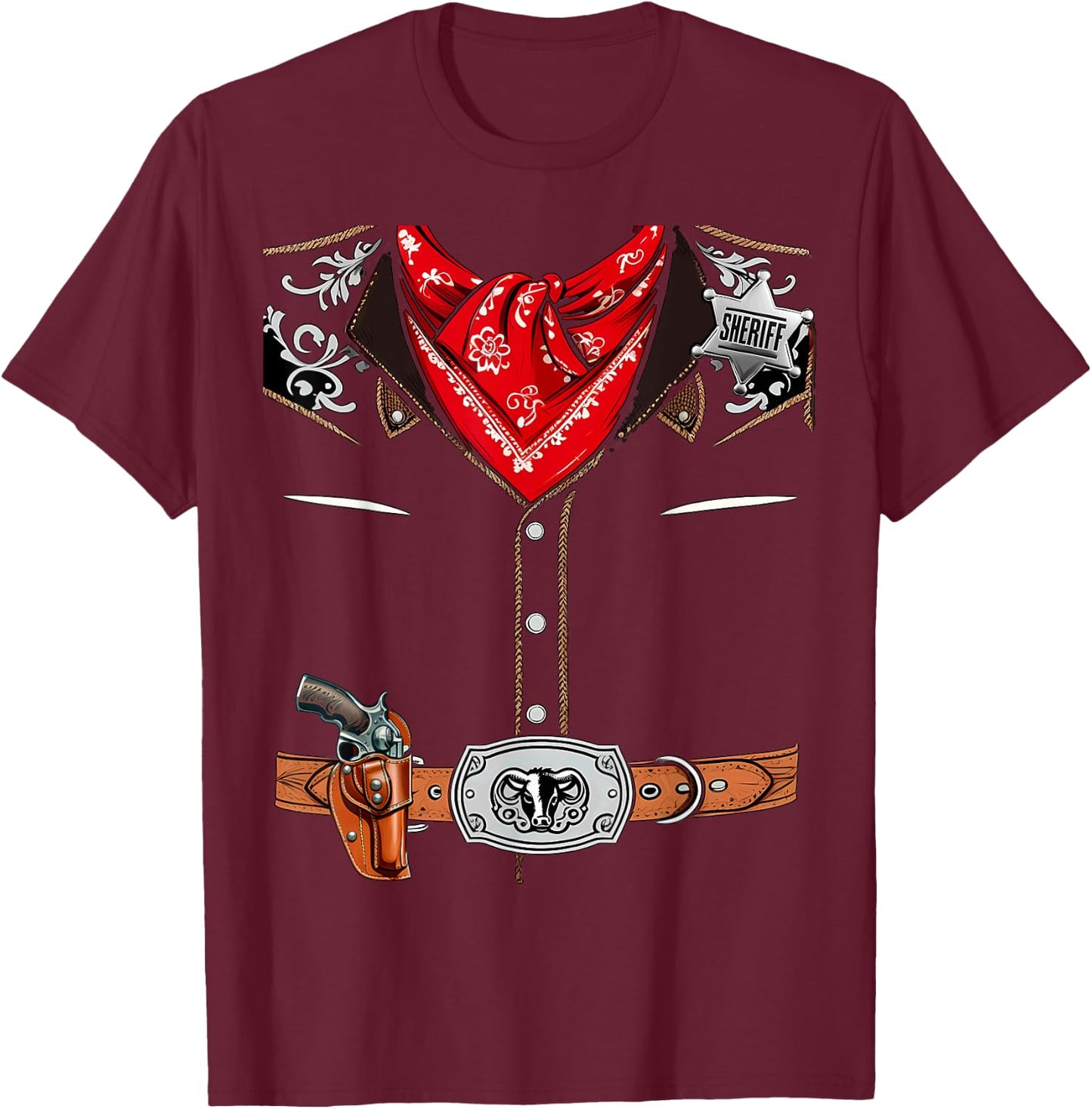 Western Sheriff Cowboy Vest Halloween Costume T-Shirt - T-Shirt | Maroon